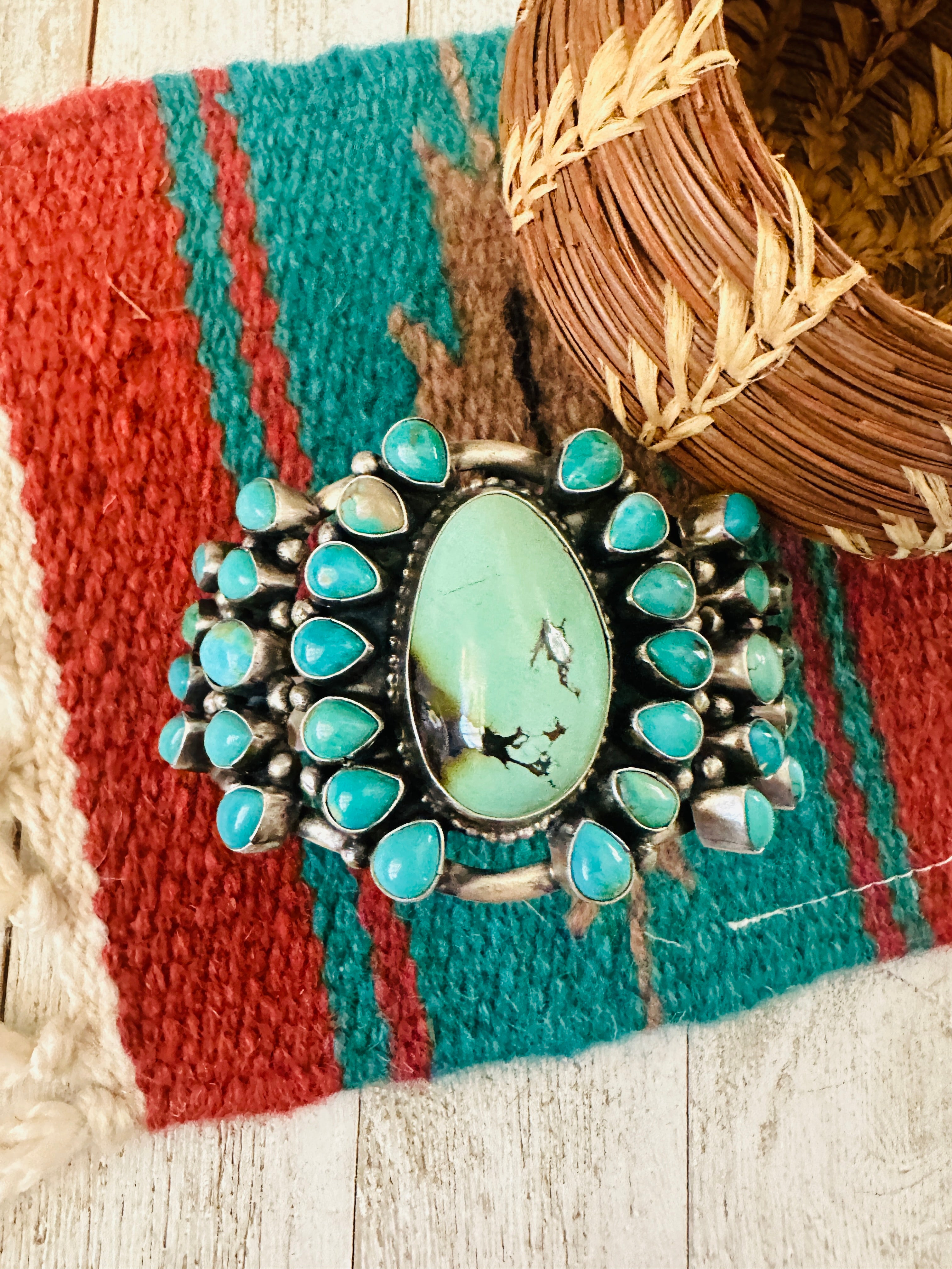 Sterling Silver & Carico Lake Turquoise Cuff Bracelet By B Johnson /