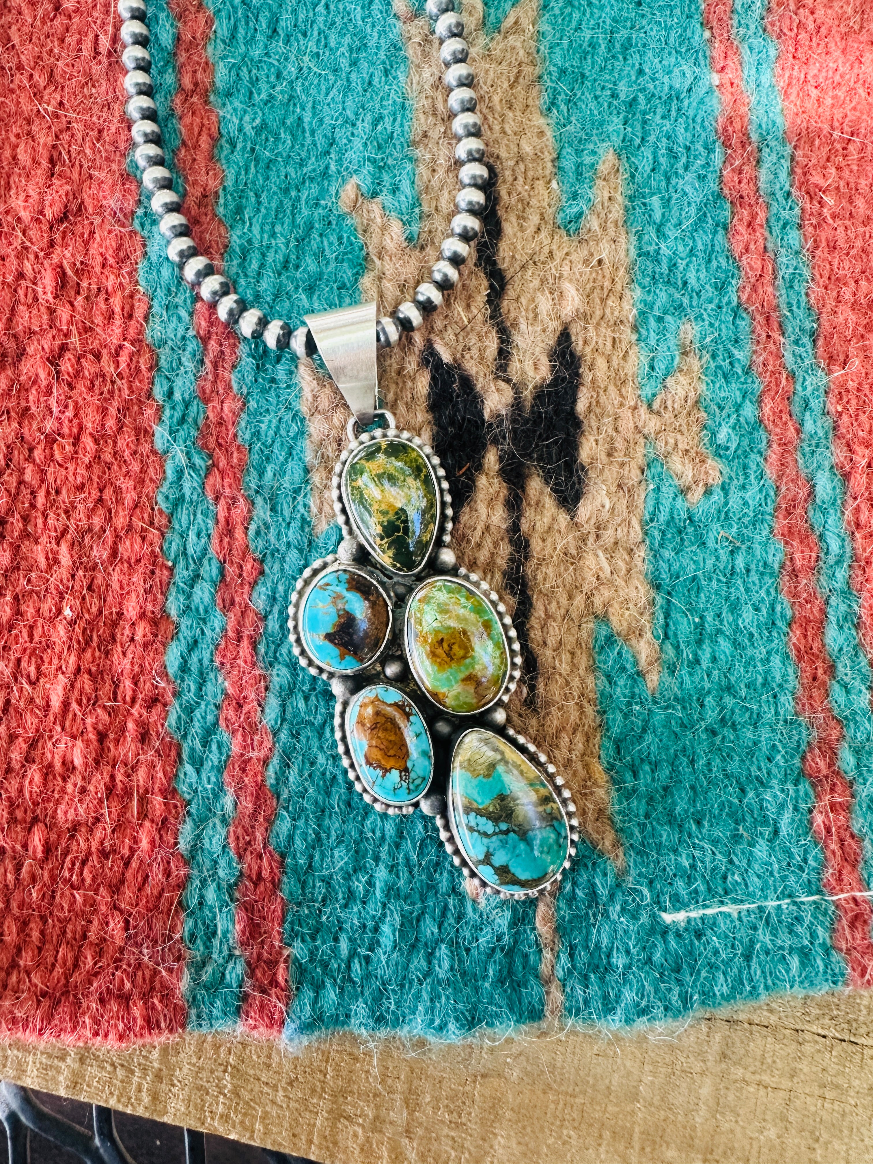 Handcrafted Sterling Silver & Turquoise Cluster Pendant