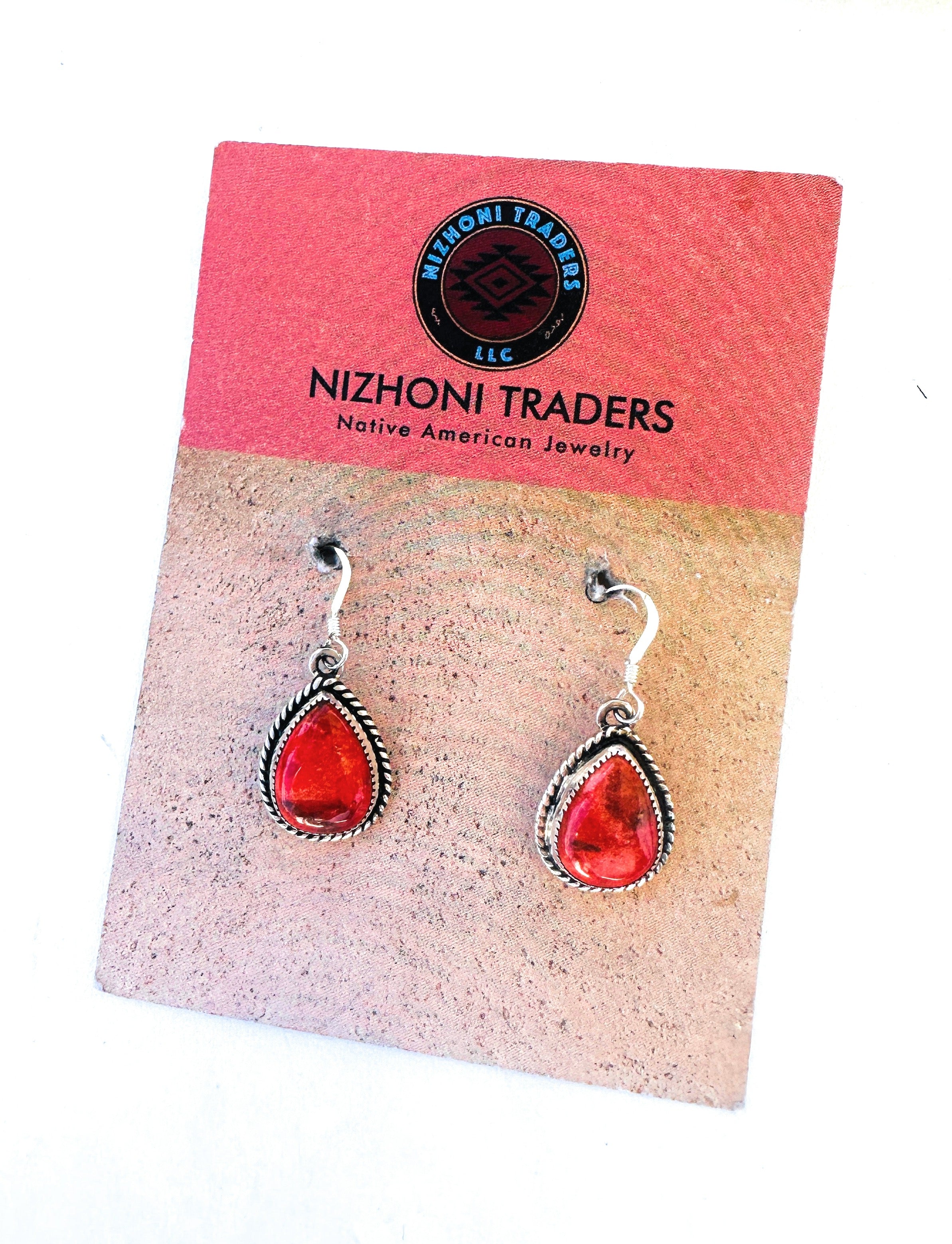 Handcrafted Sterling Silver Apple Coral Teardrop Earrings