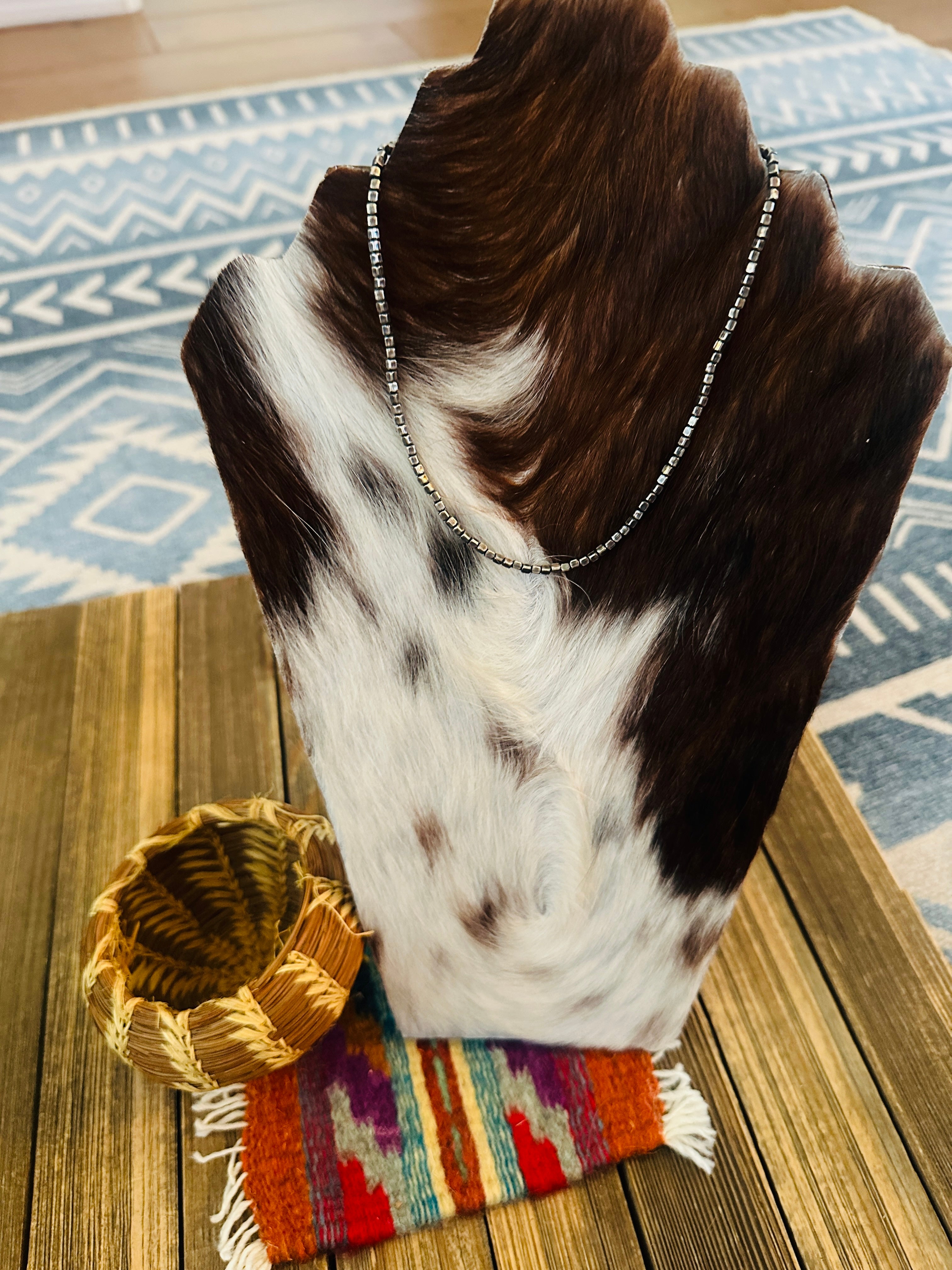 Handcrafted Sterling Silver Box Pearl Beaded 15” Necklace