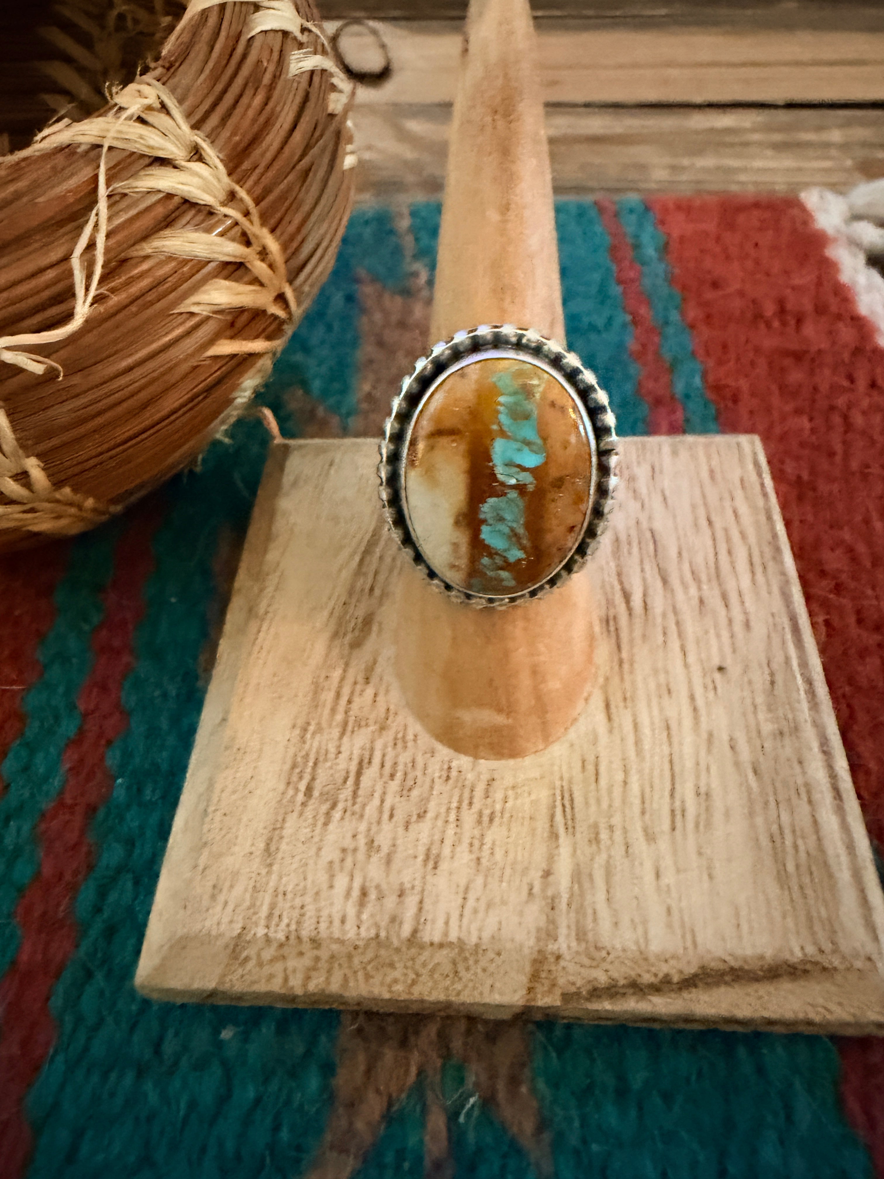 Handcrafted Ribbon Turquoise & Sterling Silver Inlay Ring Size 6