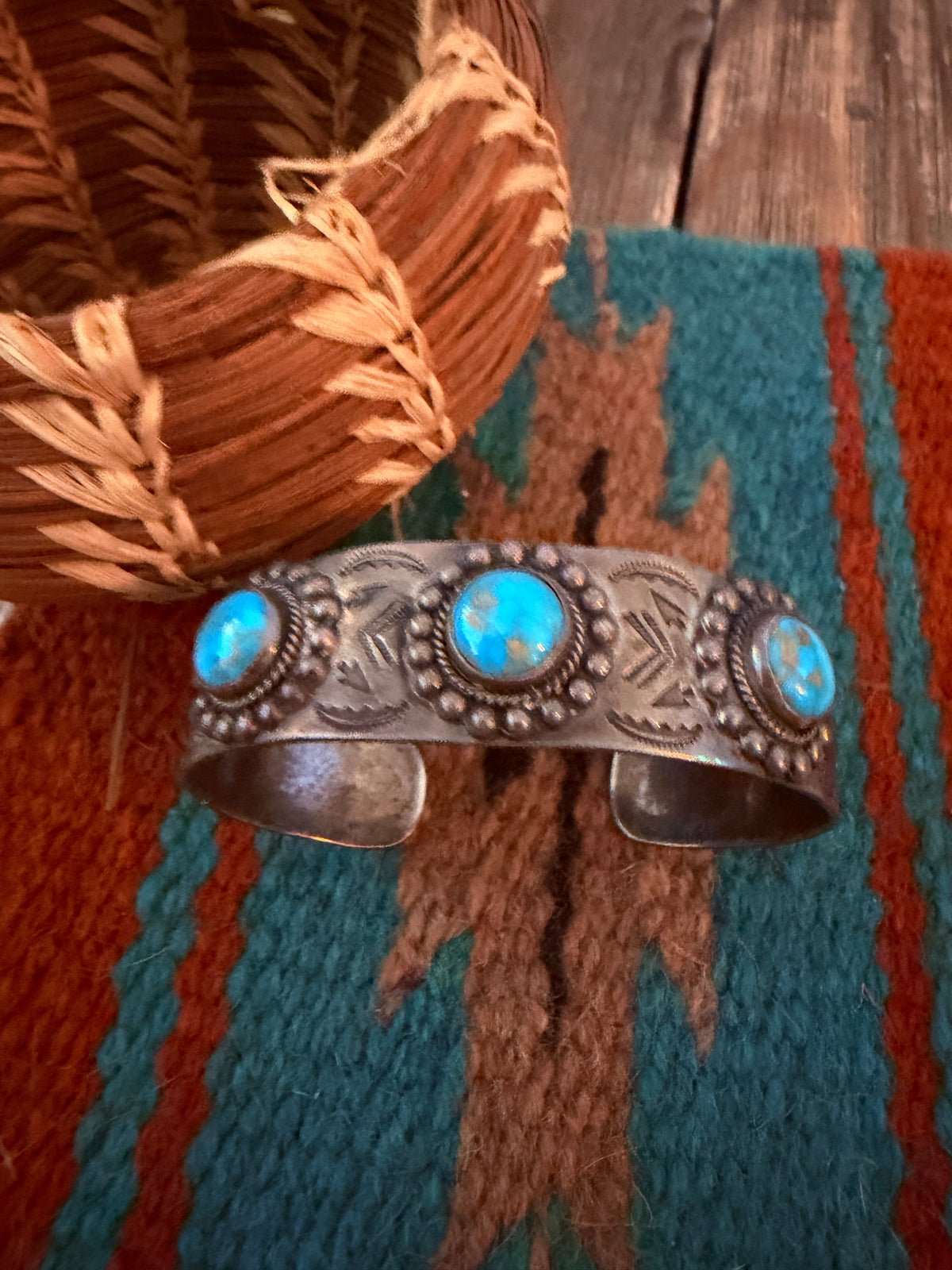 Handcrafted Old Pawn Sterling Silver & Turquoise Cuff Bracelet