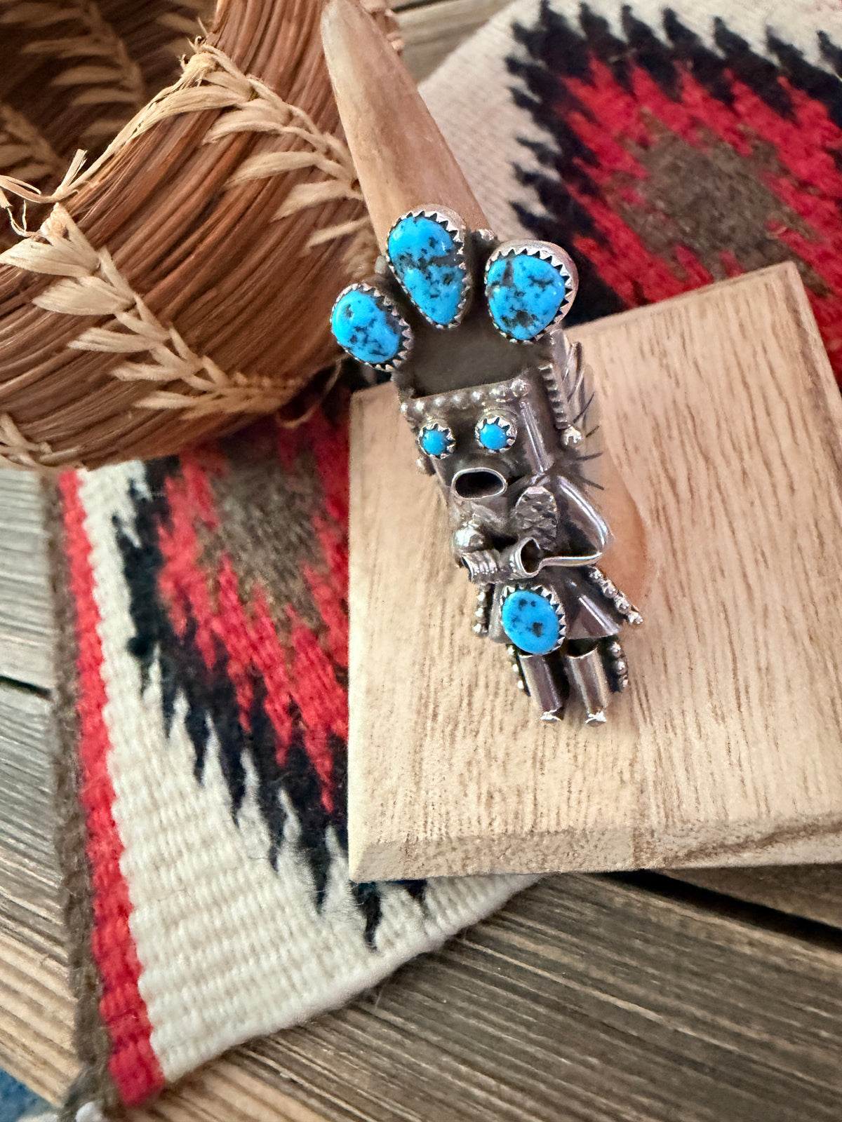 Handcrafted Turquoise & Sterling Silver Kachina Ring