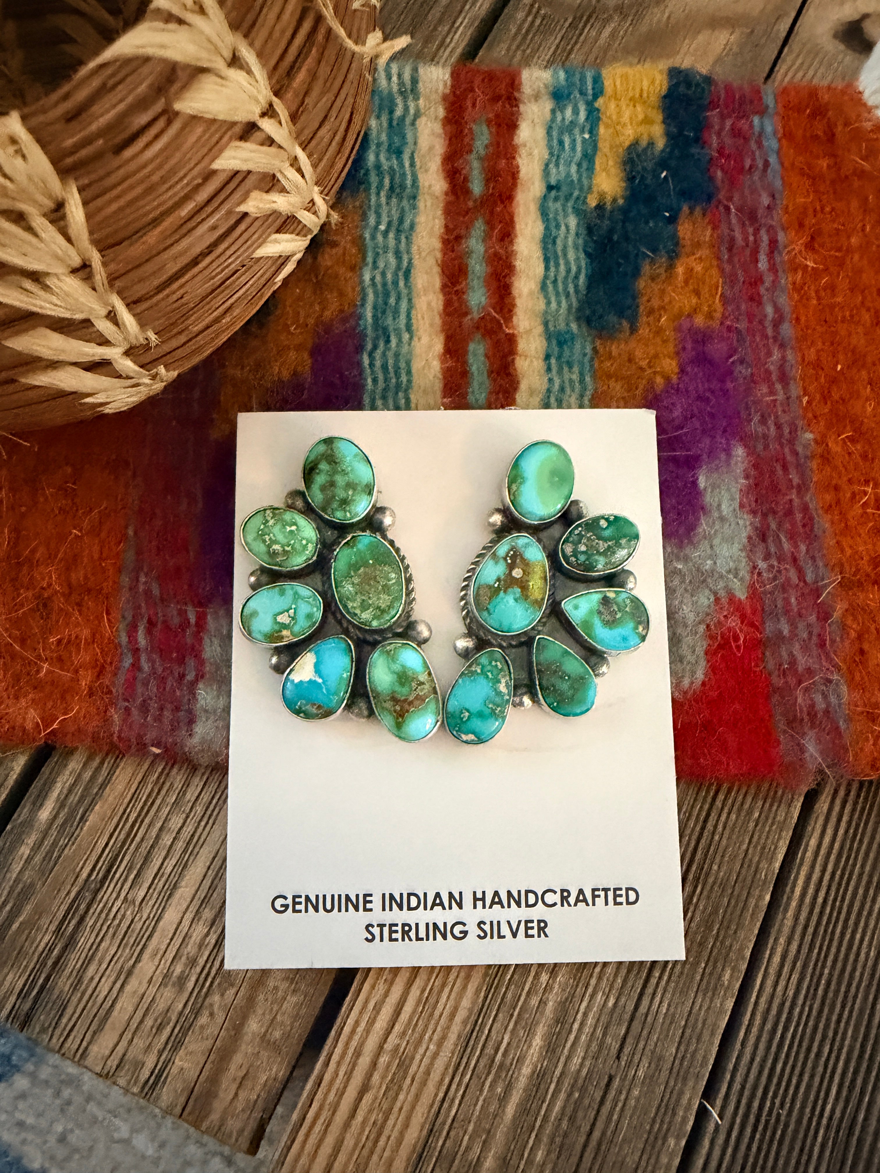 Handcrafted Sonoran Mountain Turquoise & Sterling Silver Cluster Post Earrings