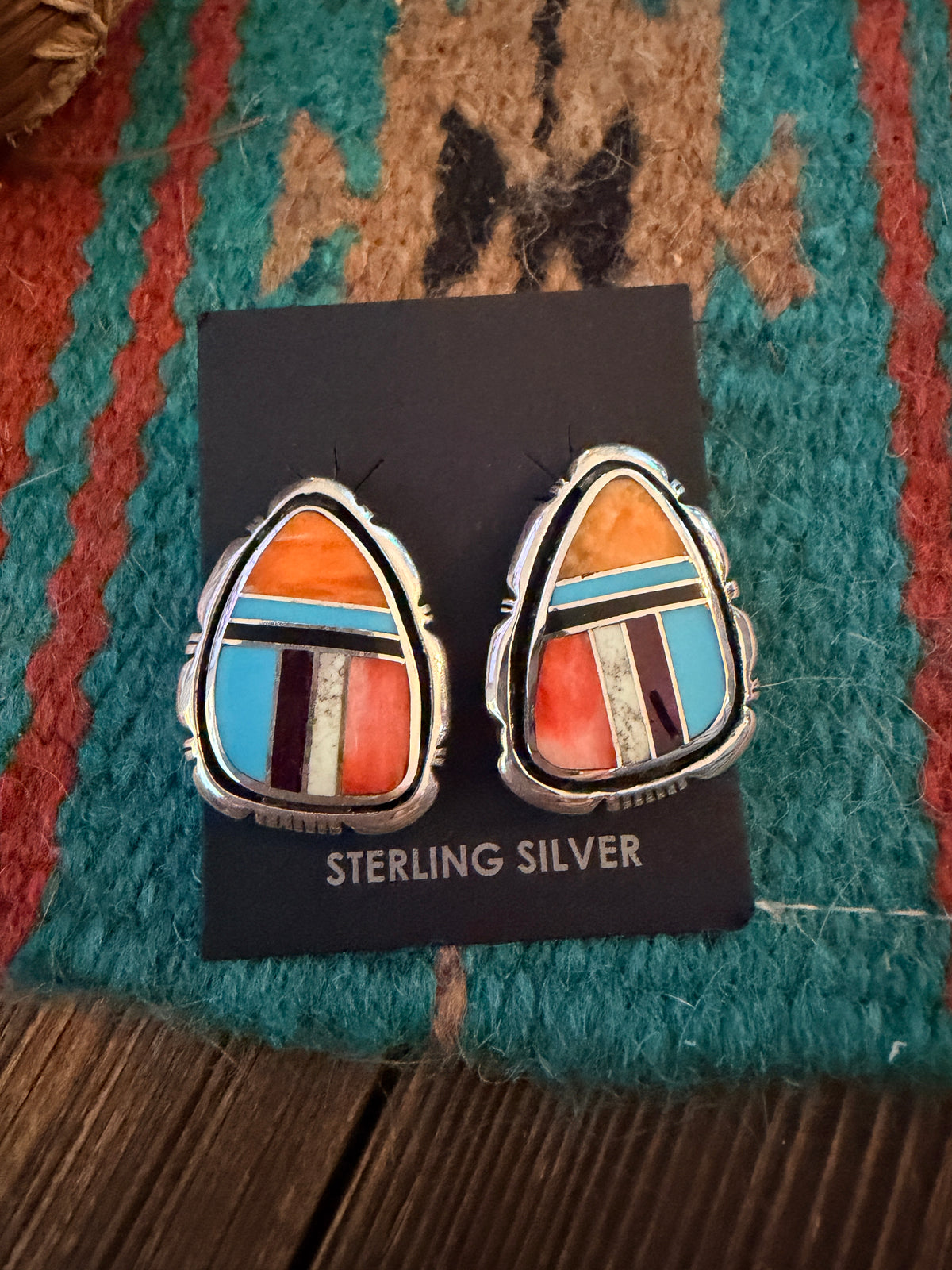 Handcrafted Multi Stone & Sterling Silver Inlay Post Earrings