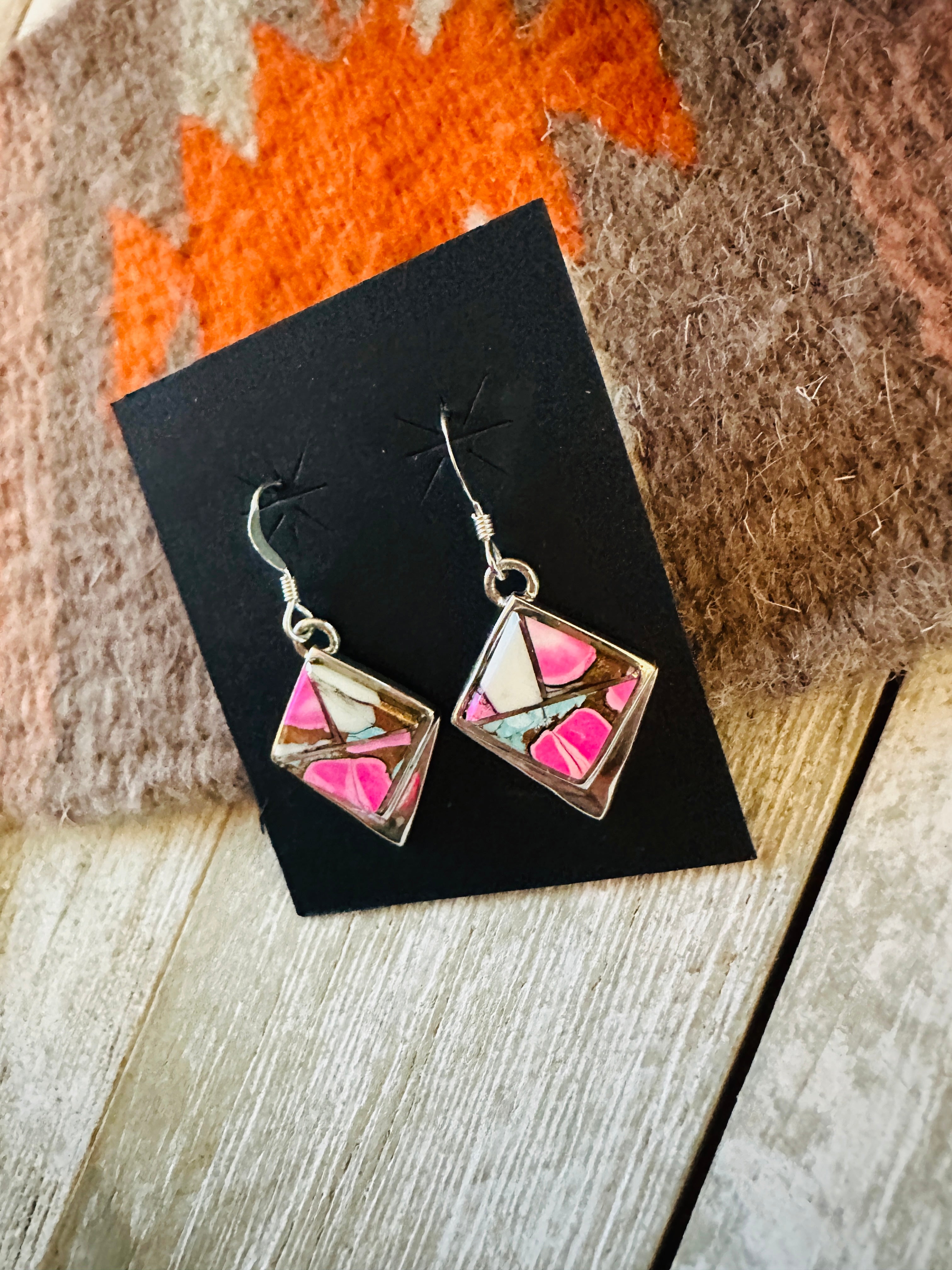Handcrafted Cotton Candy and Sterling Silver Inlay Dangle Earrings