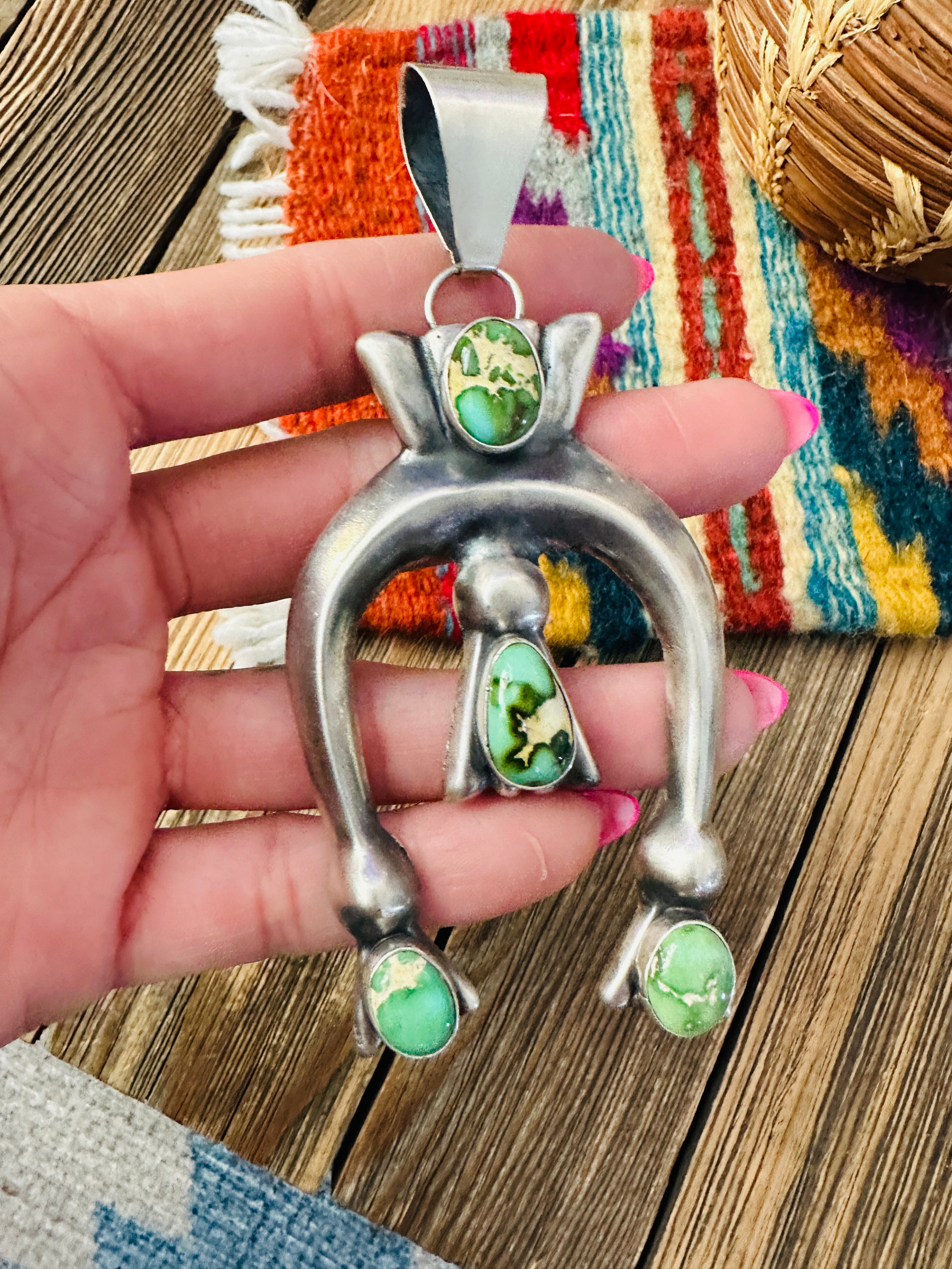 Handcrafted Sterling Silver & Sonoran Mountain Turquoise Naja Pendant by Eugene Gruber