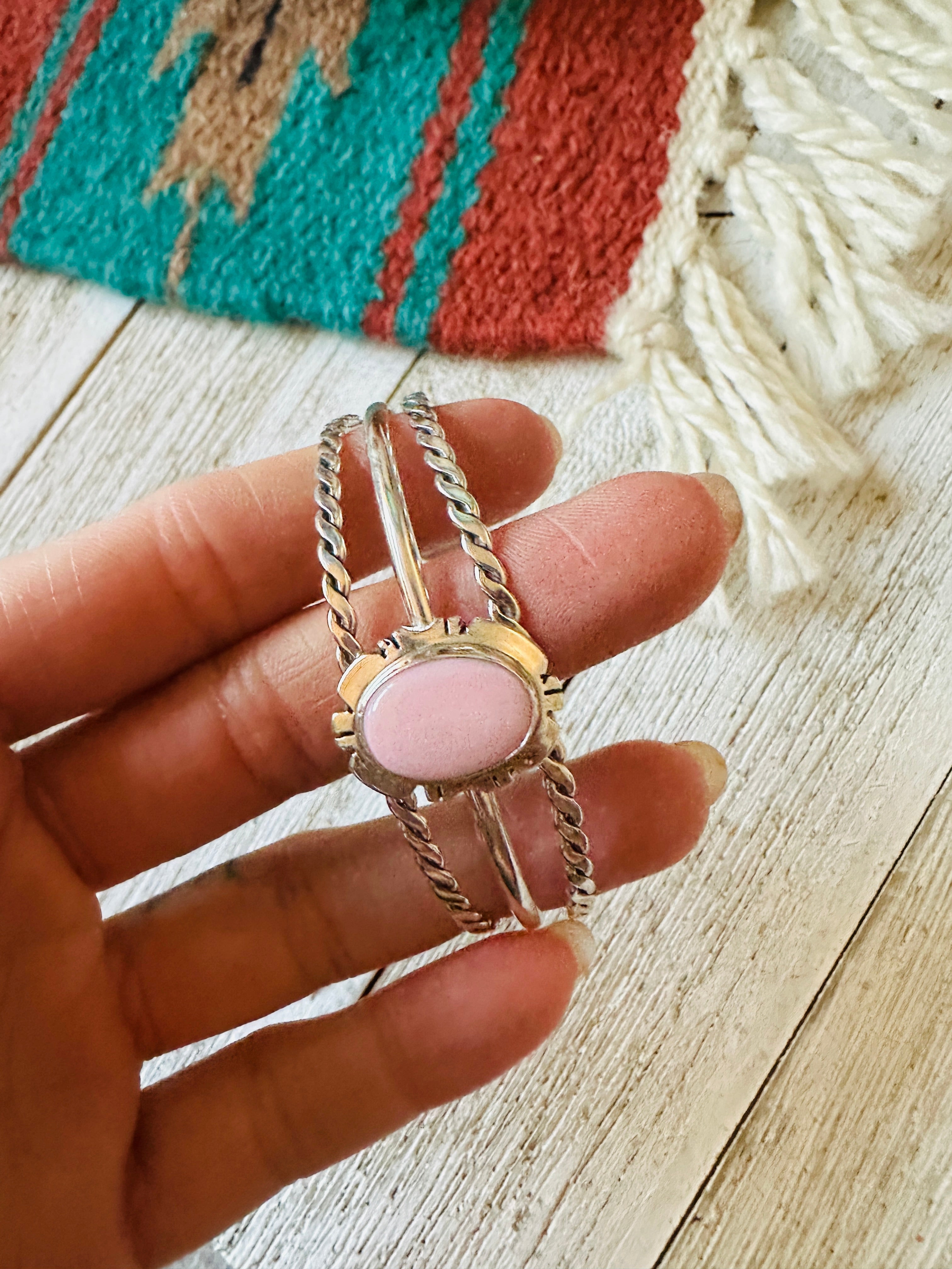 Handcrafted Queen Pink Conch Shell & Sterling Silver Cuff Bracelet