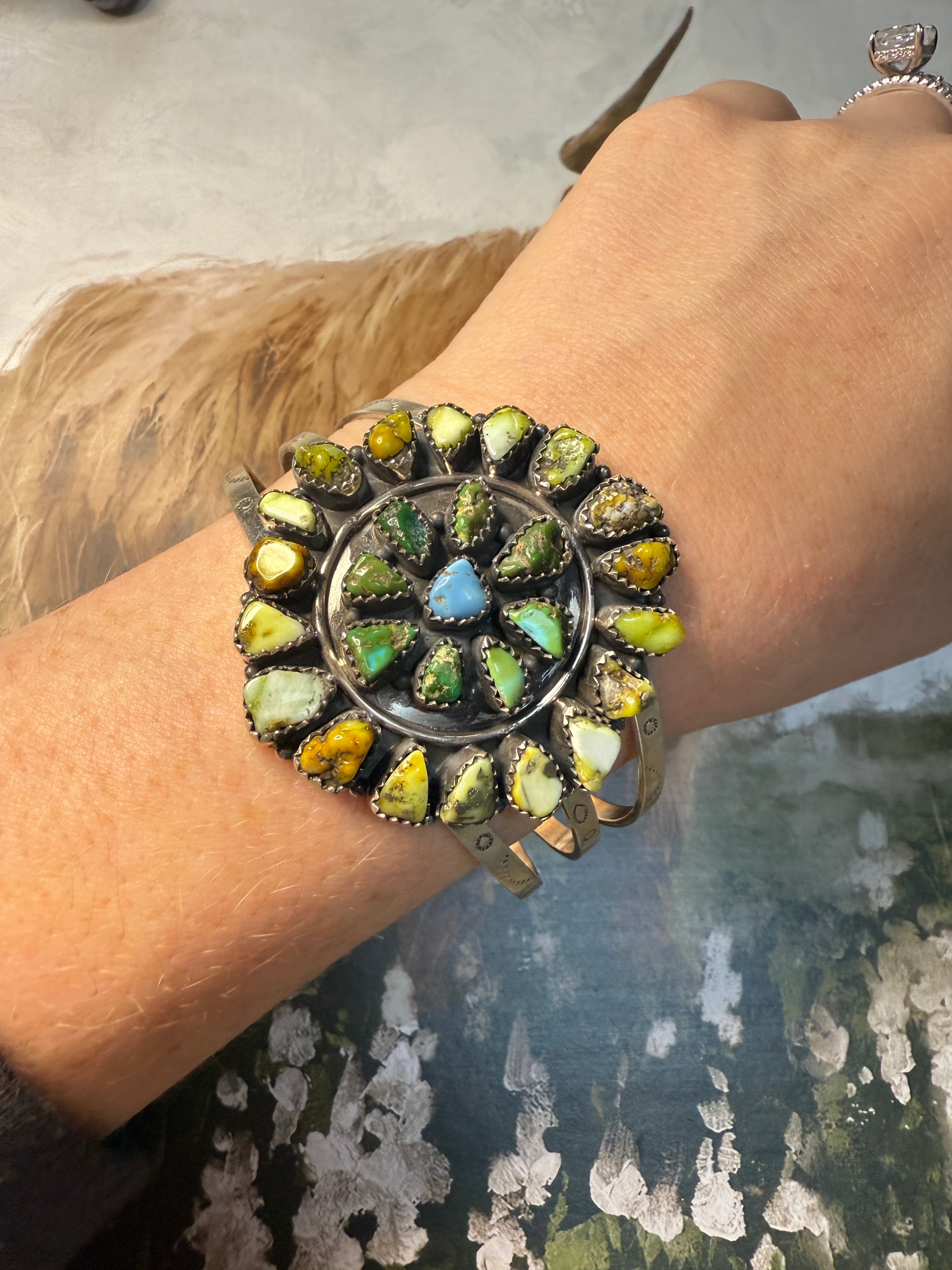 Beautiful Handmade Sterling Silver, Turquoise Multi Stone Cuff