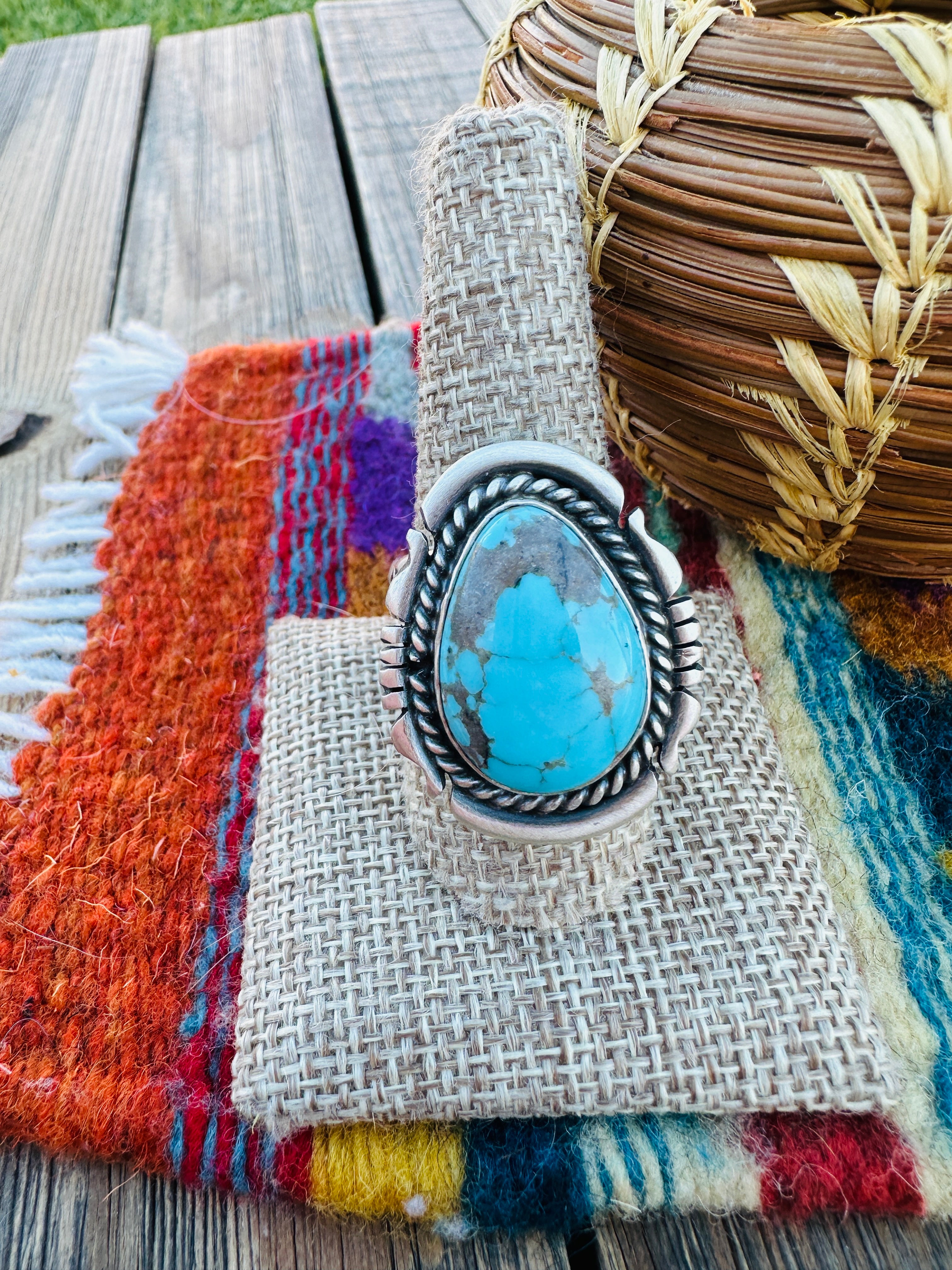 Handcrafted Turquoise & Sterling Silver Adjustable Ring
