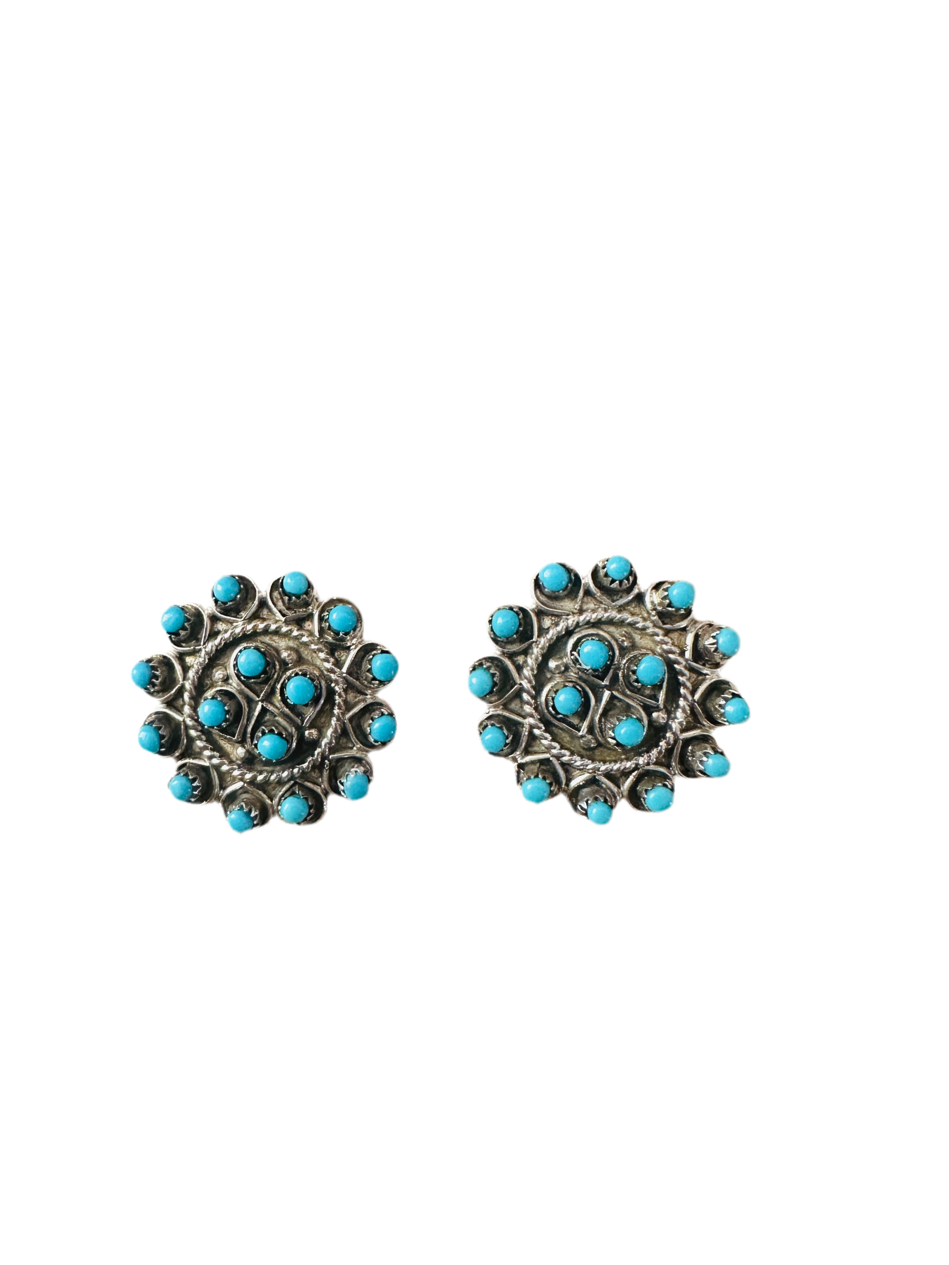 Zuni Turquoise & Sterling Silver Petit Point Post Earrings