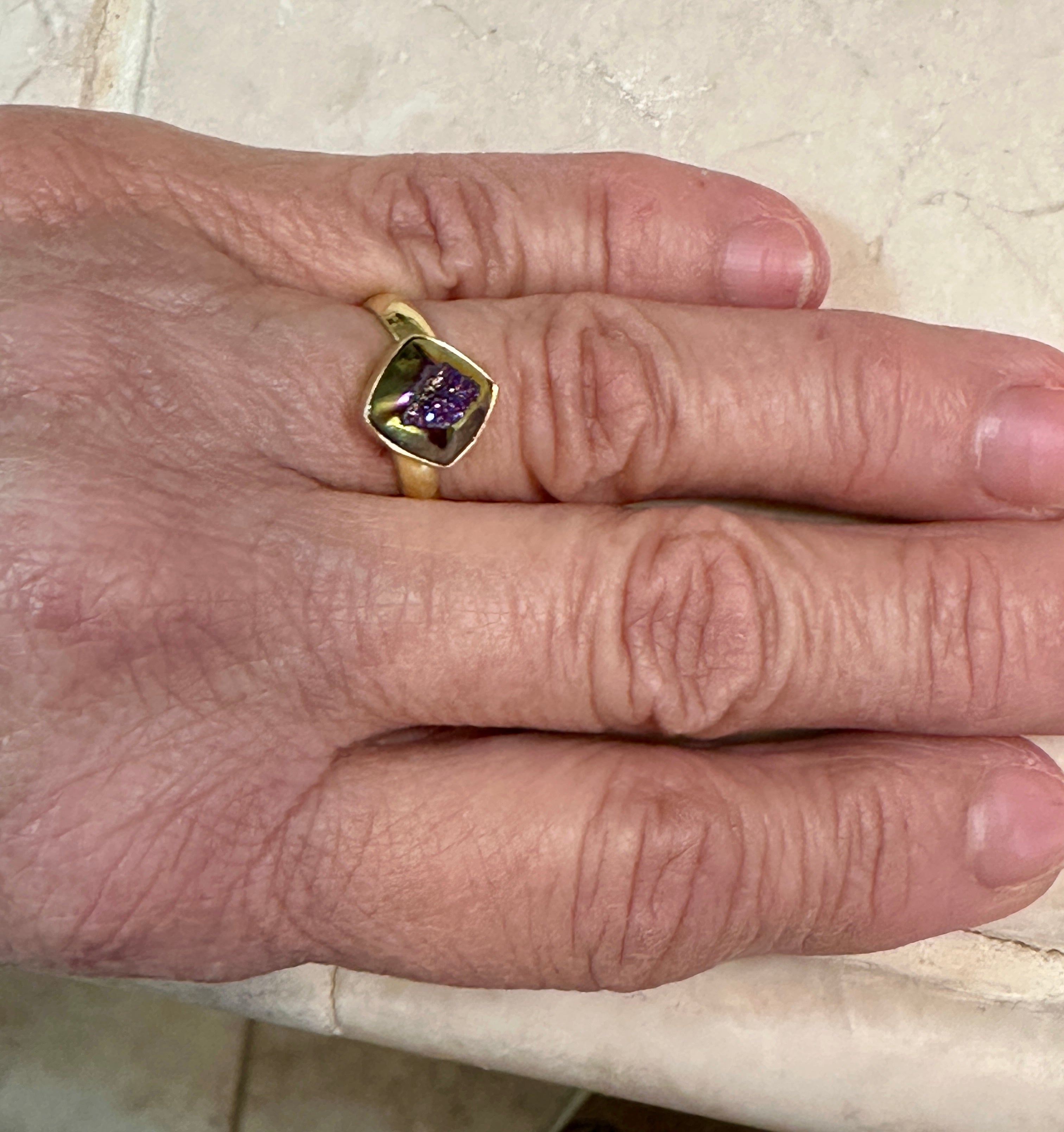 “The Boho Collection” Handmade Purple Druzy Adjustable Ring with Signed Nizhoni