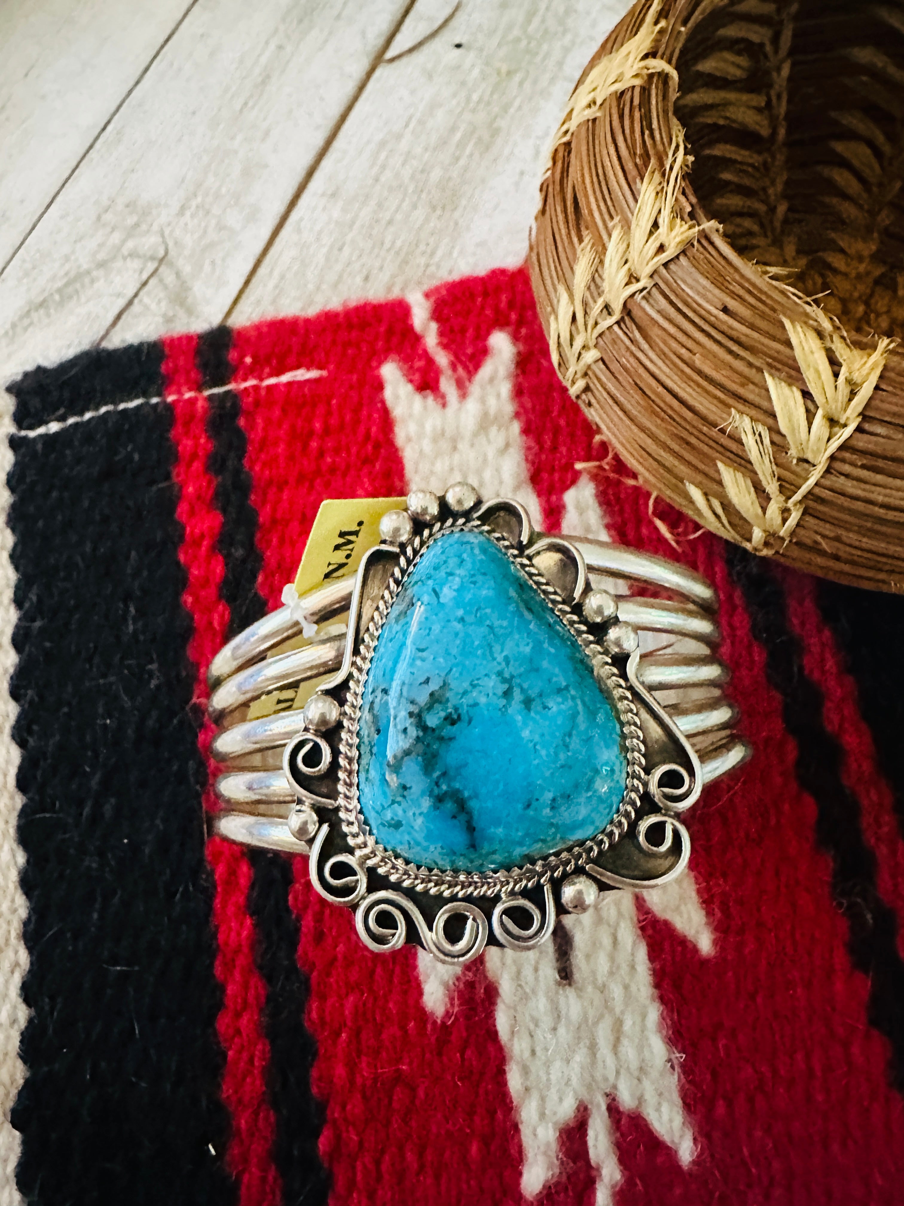 Old Pawn Sterling Silver & Turquoise Cuff Bracelet