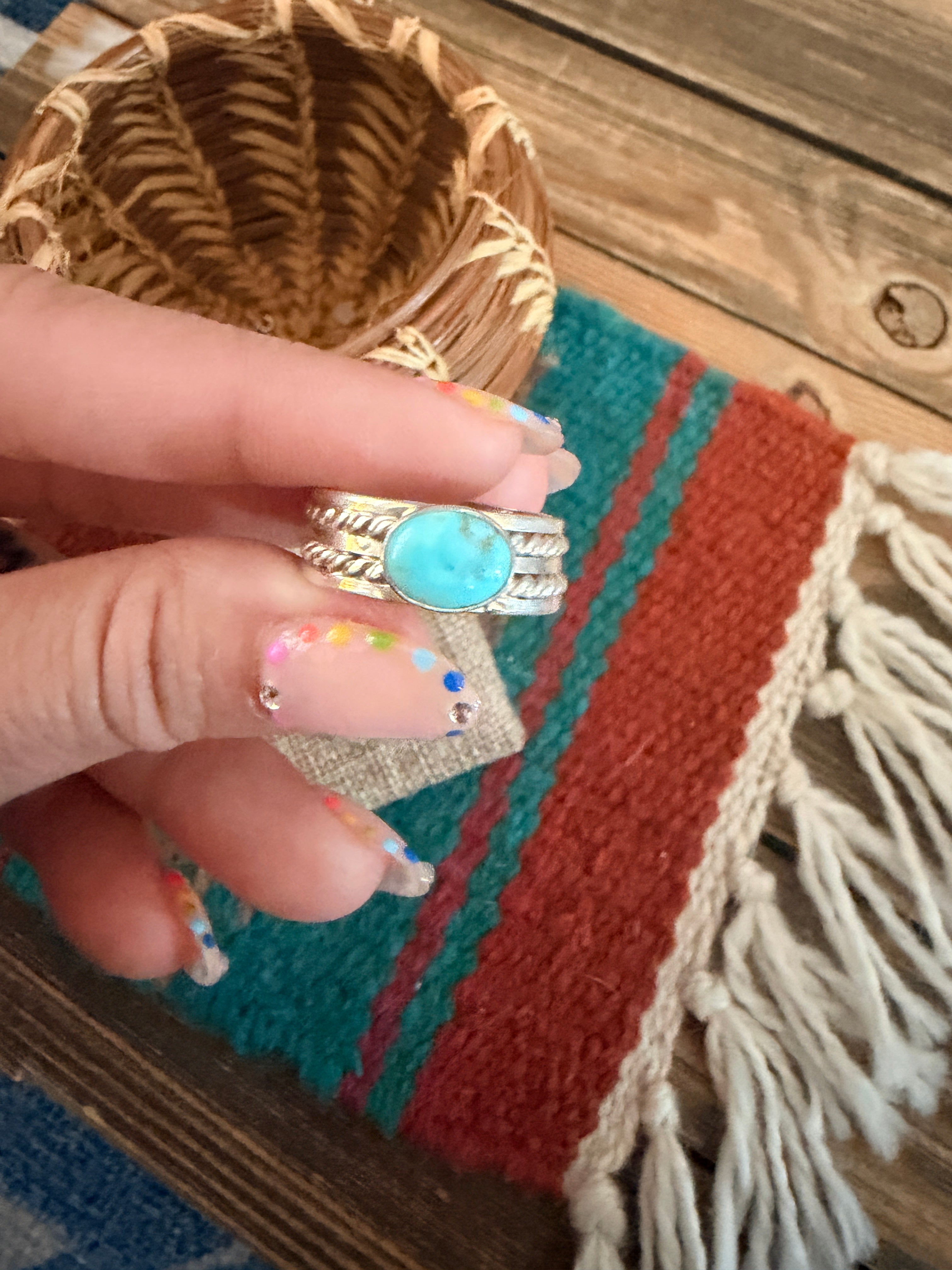 Handcrafted Turquoise & Sterling Silver Ring Size 8
