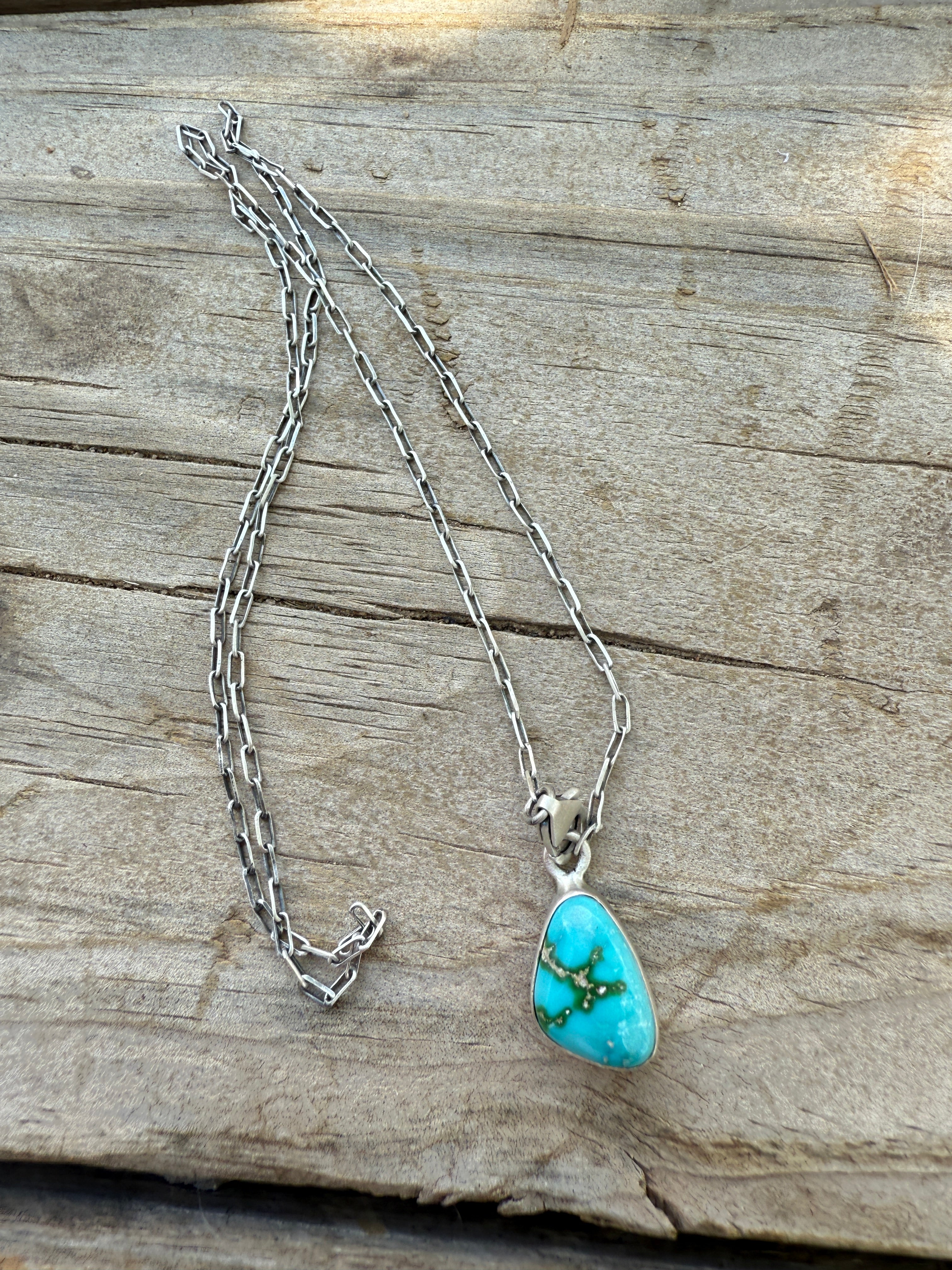 Handmade Sterling Silver Sonoran Mountain Turquoise Single Stone Necklace