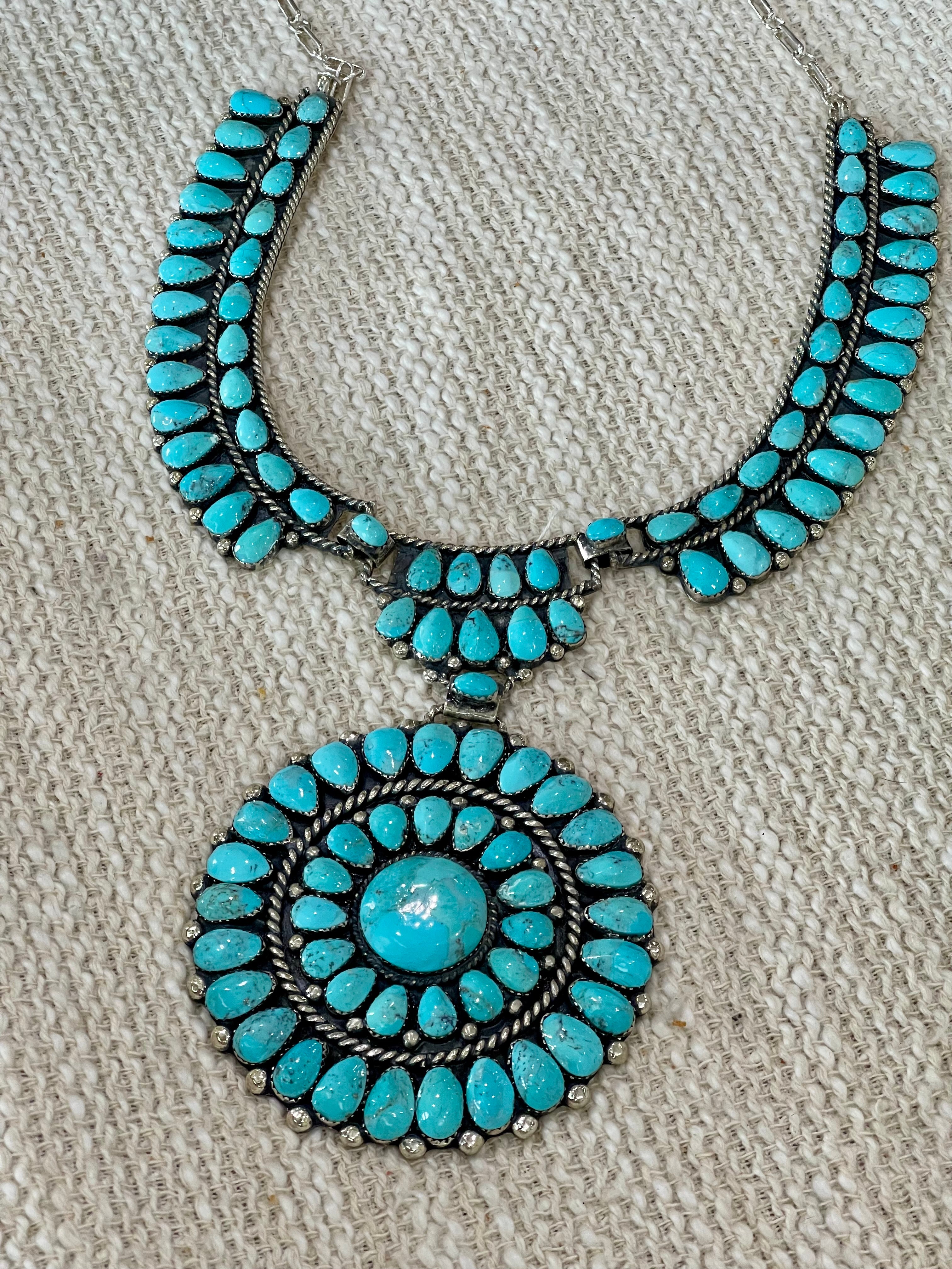 Handmade Sterling Silver & Turquoise Cluster Necklace