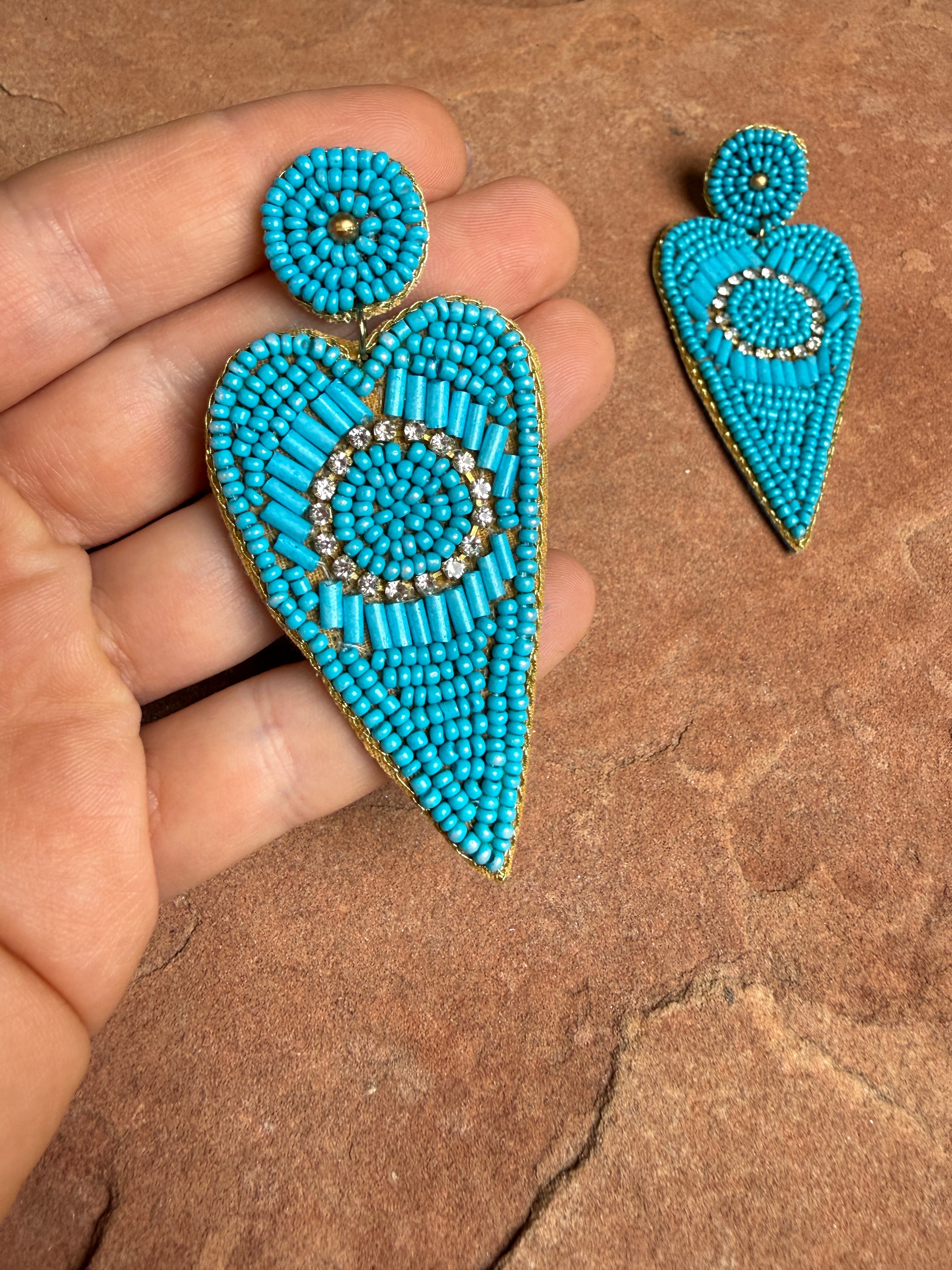 “The Golden Collection” Handmade Turquoise Beaded Heart Earrings