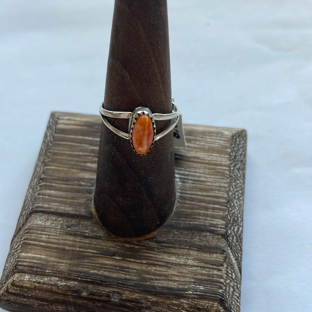 Handcrafted Sterling Silver Single Stone Orange Spiny Ring