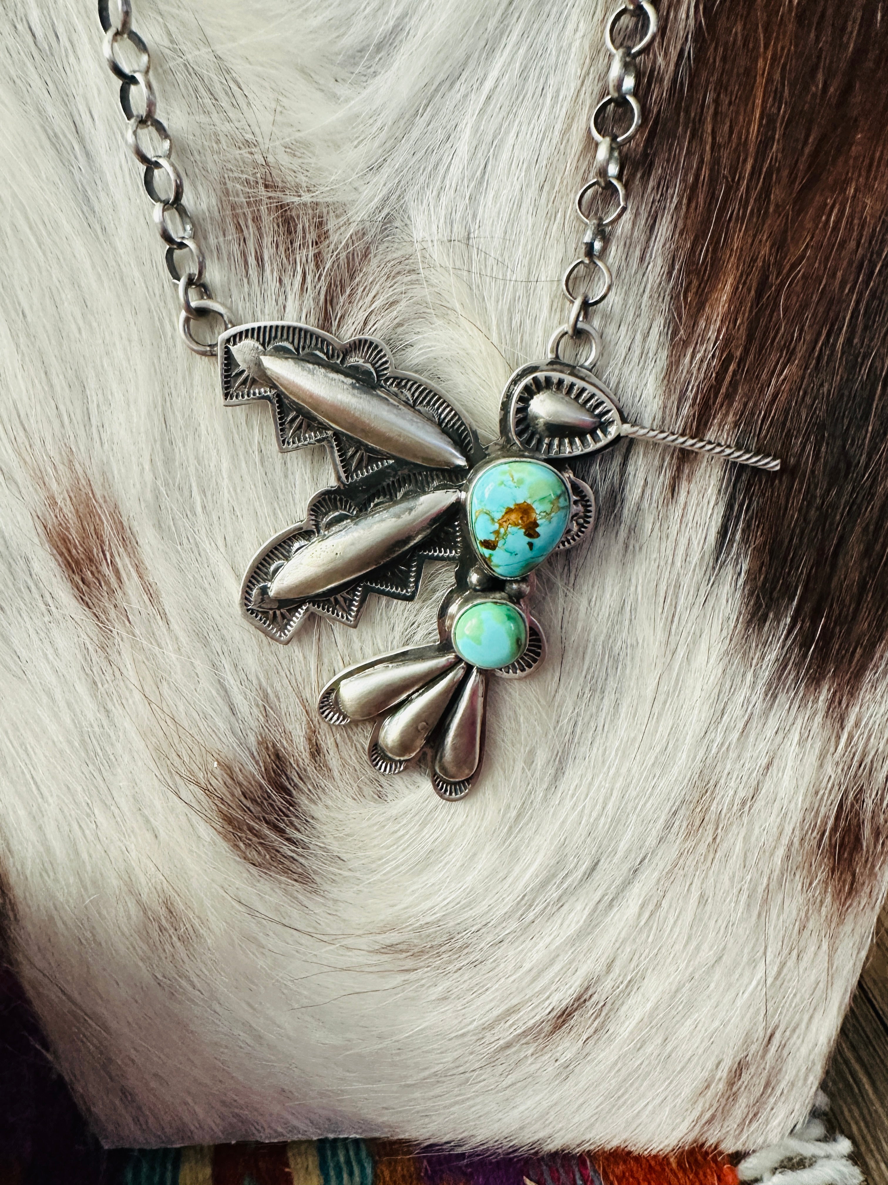Handcrafted Sonoran Mountain Turquoise & Sterling Silver Hummingbird Necklace by Charles Johnson