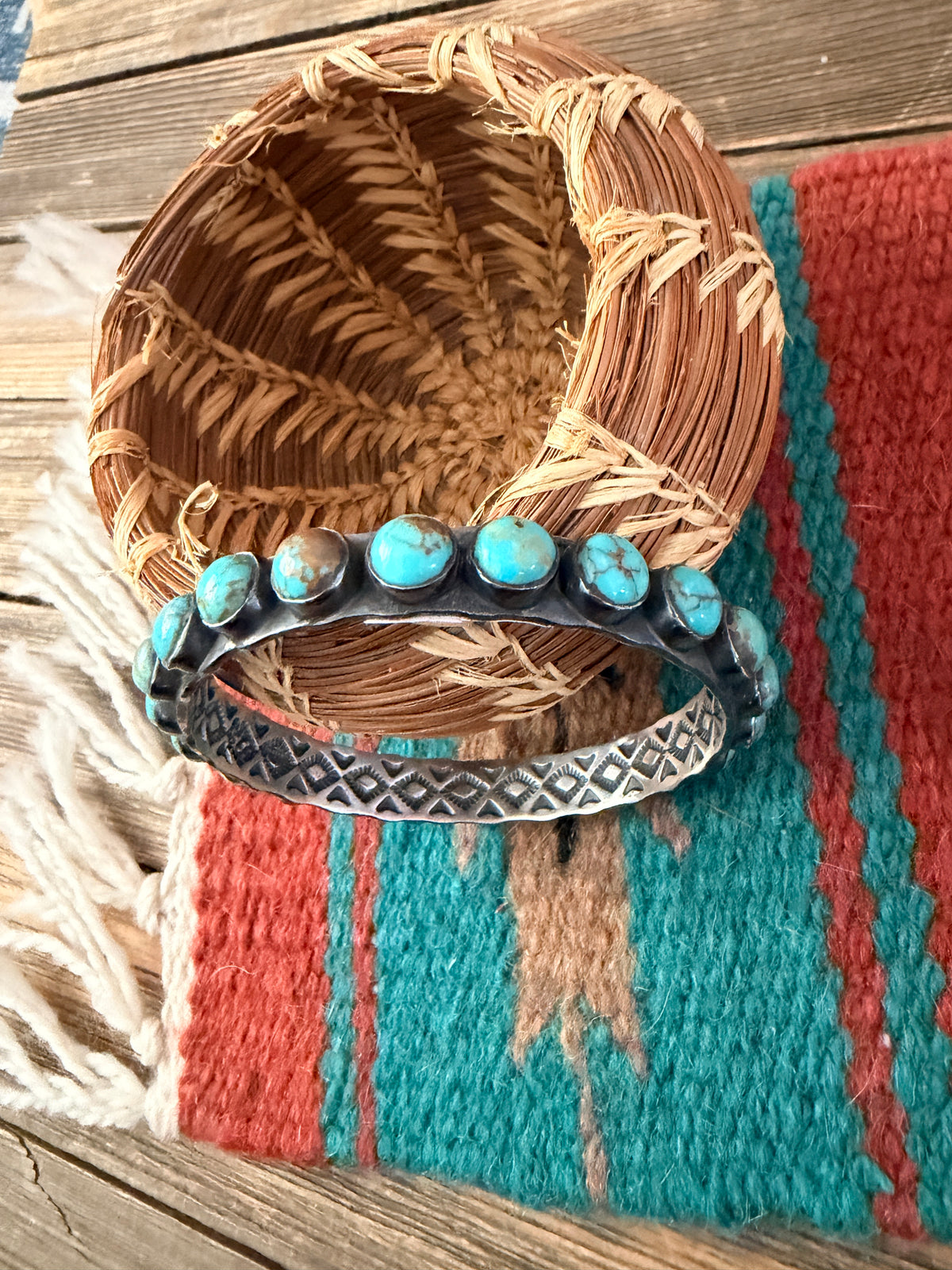 Handcrafted Turquoise & Sterling Silver Bangle Bracelet