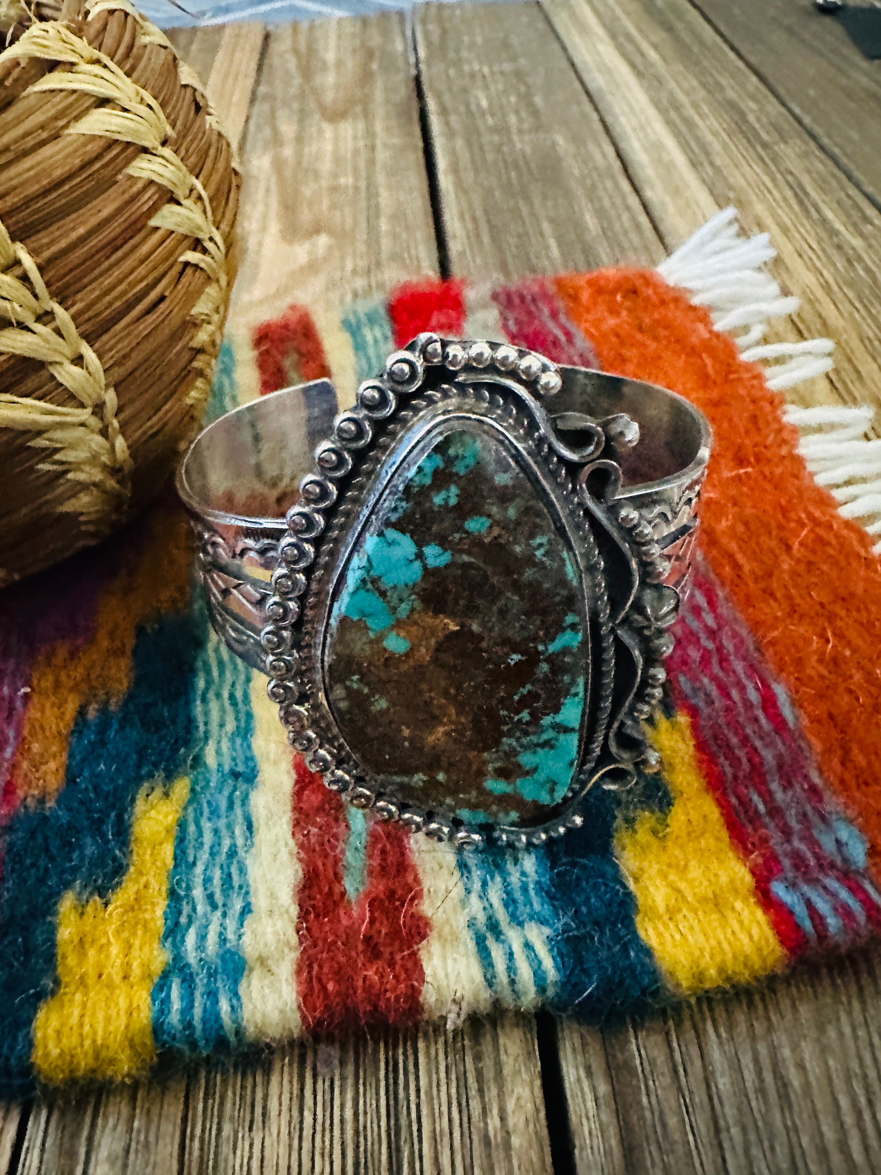 Handcrafted Royston Turquoise & Sterling Silver Cuff Bracelet by Rosella Paxson