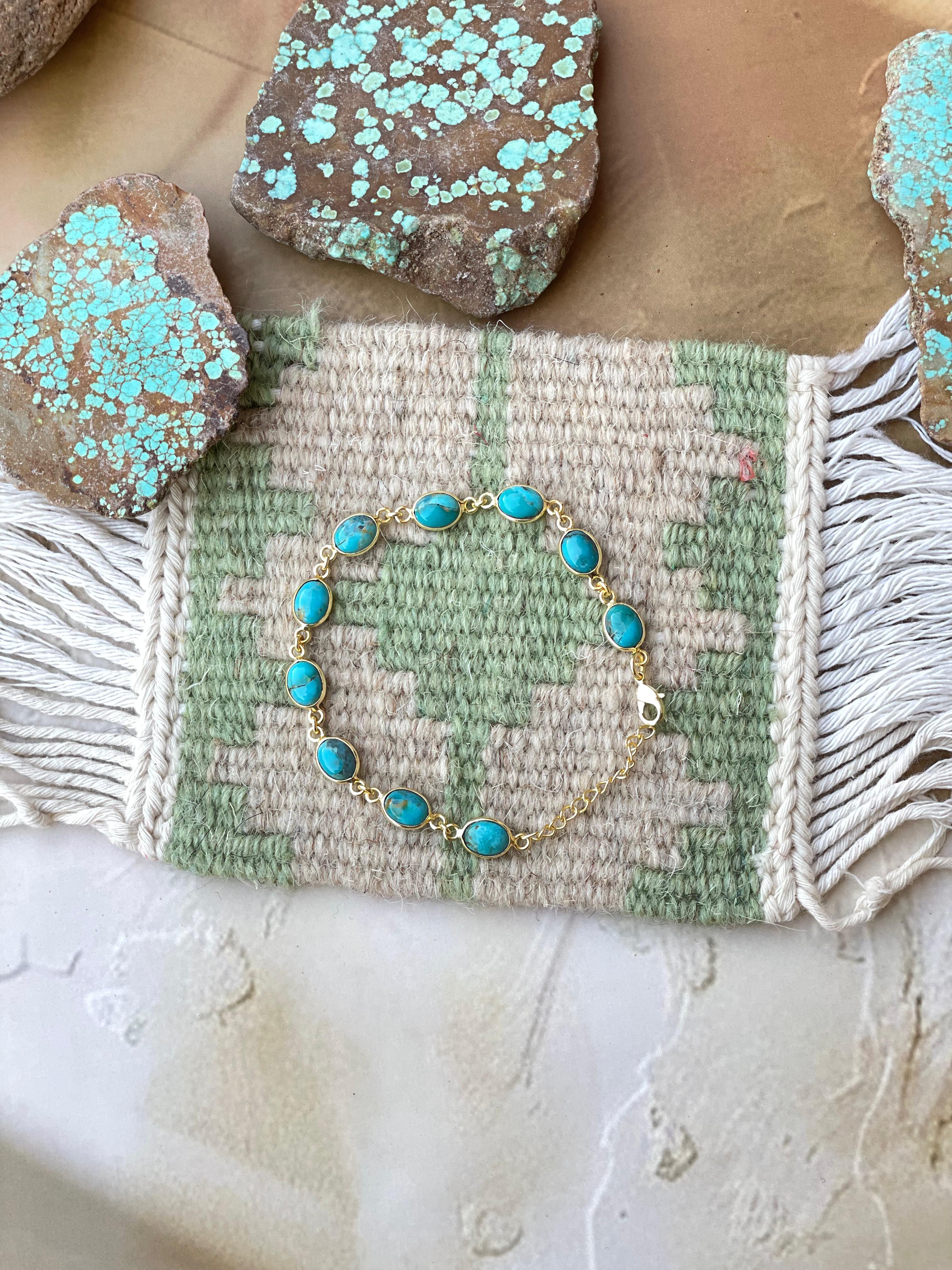 “The Golden Collection” Handmade Natural Turquoise Gold Plated Link Bracelet