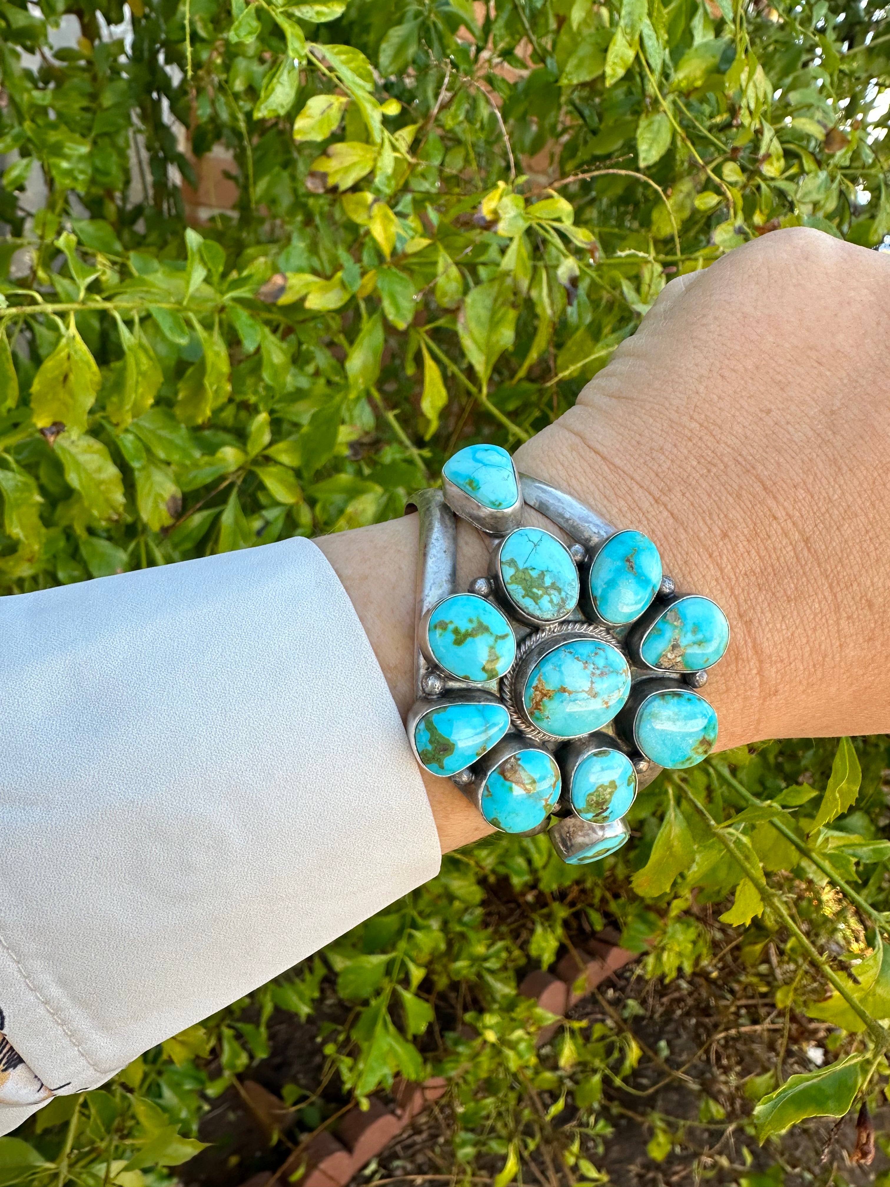 Navajo Sonoran Mountain Turquoise & Sterling Silver Cuff Bracelet Signed /