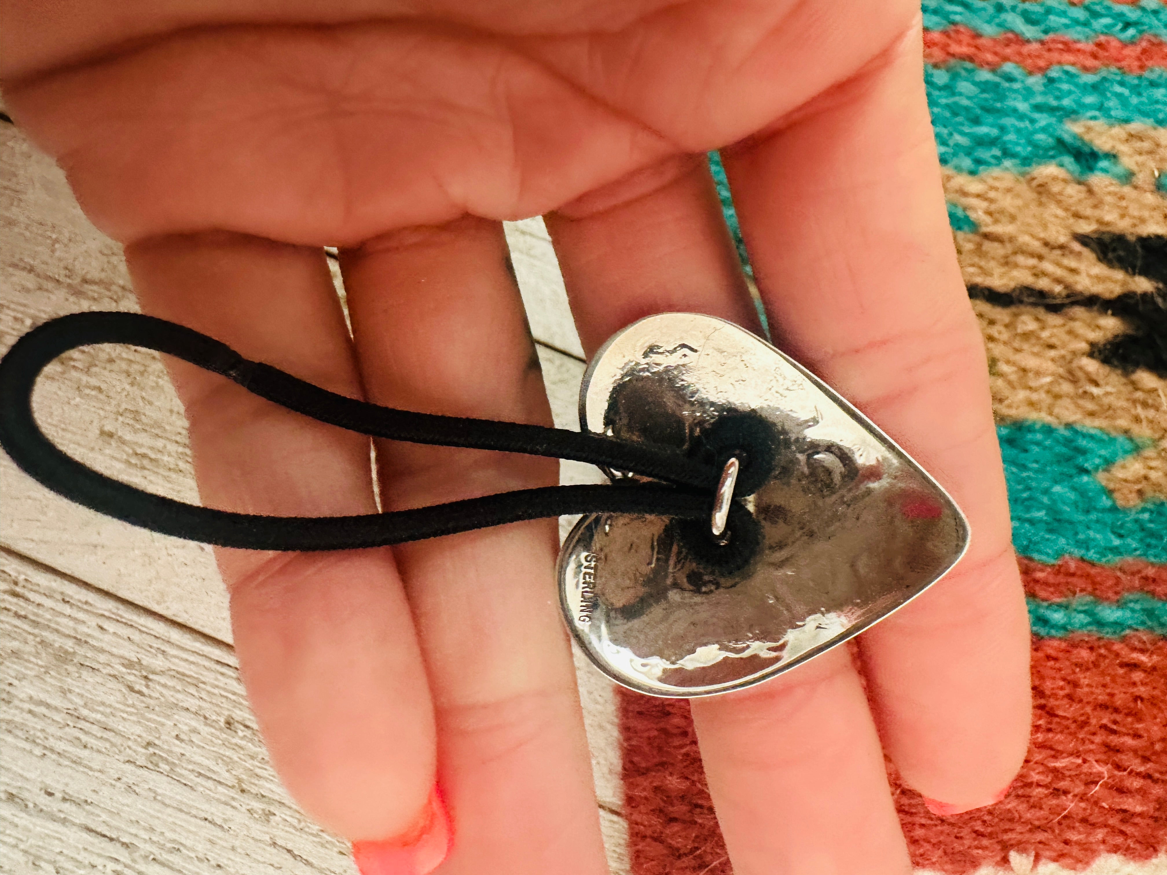 Handcrafted Hand Stamped Sterling Silver Heart Hair Tie