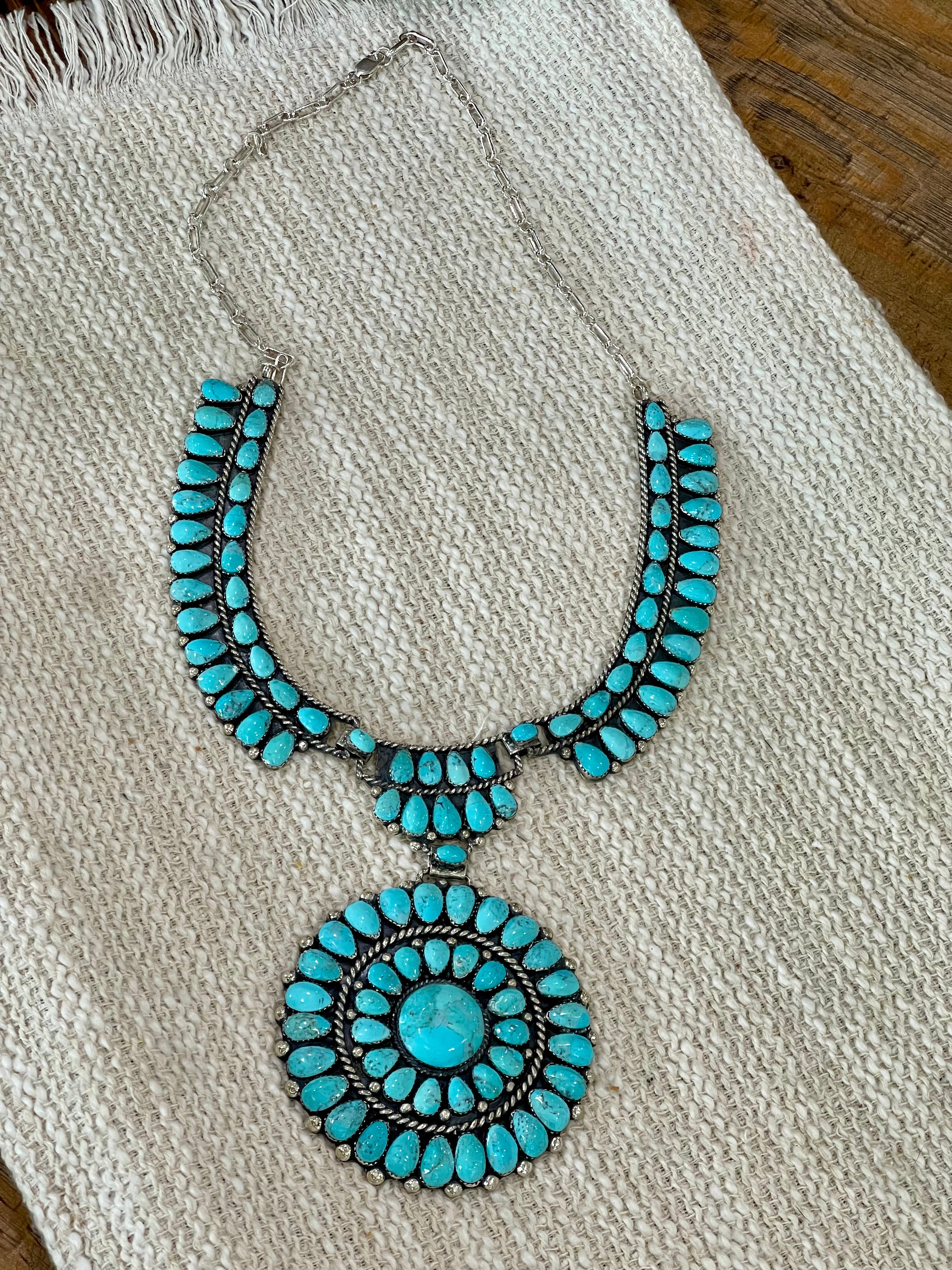 Handmade Sterling Silver & Turquoise Cluster Necklace