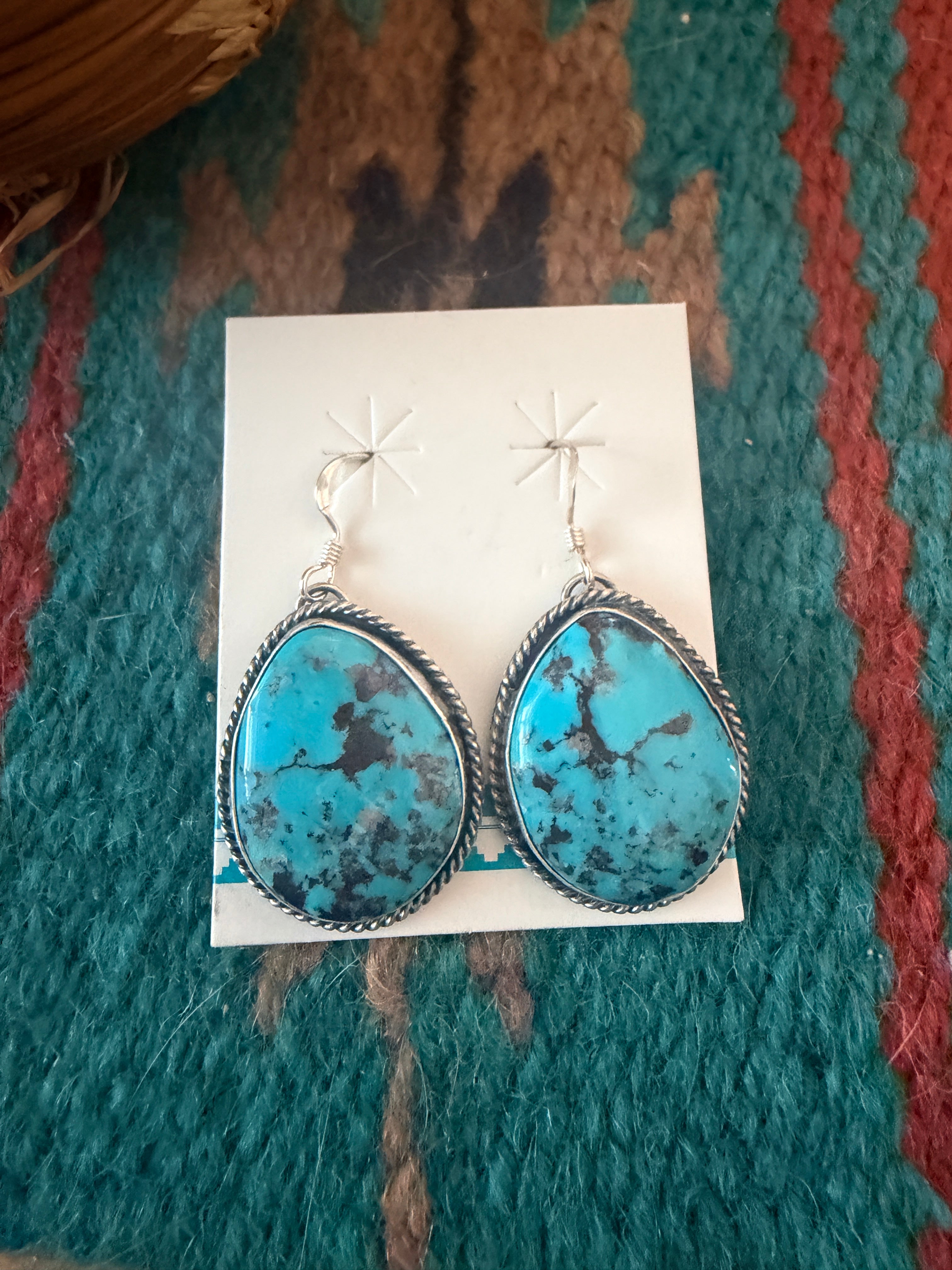 Handcrafted Kingman Turquoise & Sterling Silver Dangle Earrings