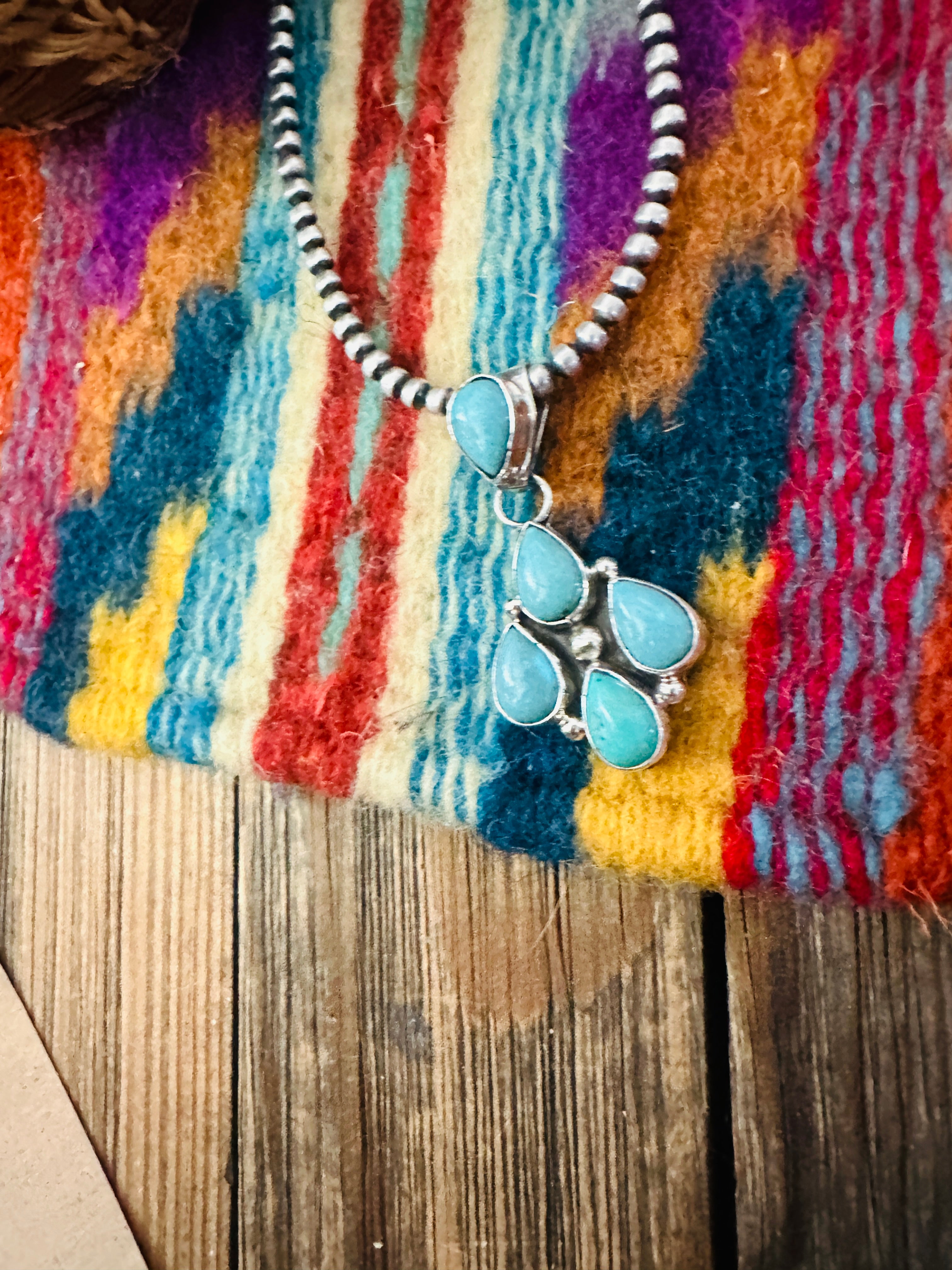 Handcrafted Sterling Silver & Turquoise Cluster Pendant