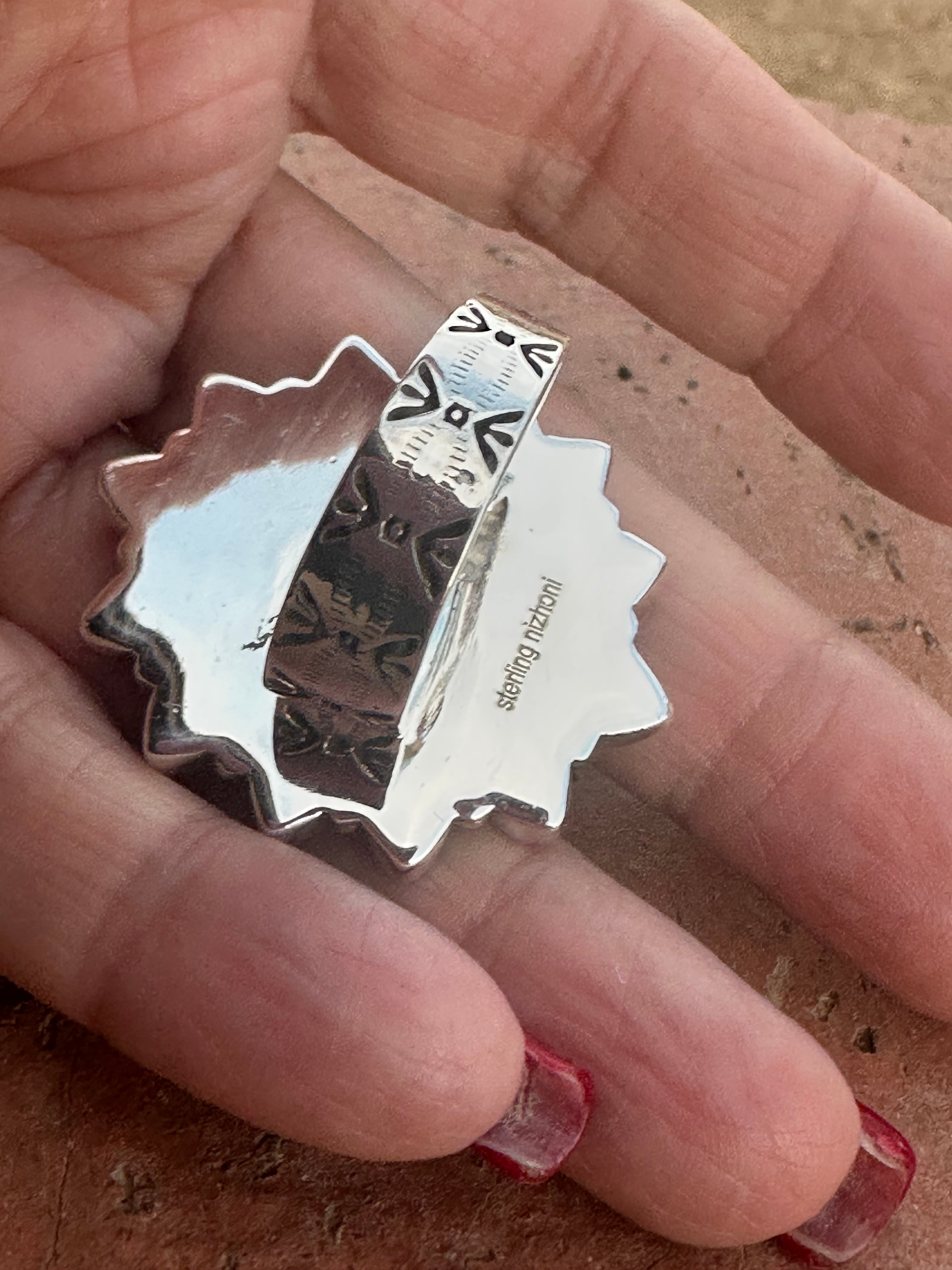 Black Onyx and Coral Sterling Silver Handmade Adjustable Ring