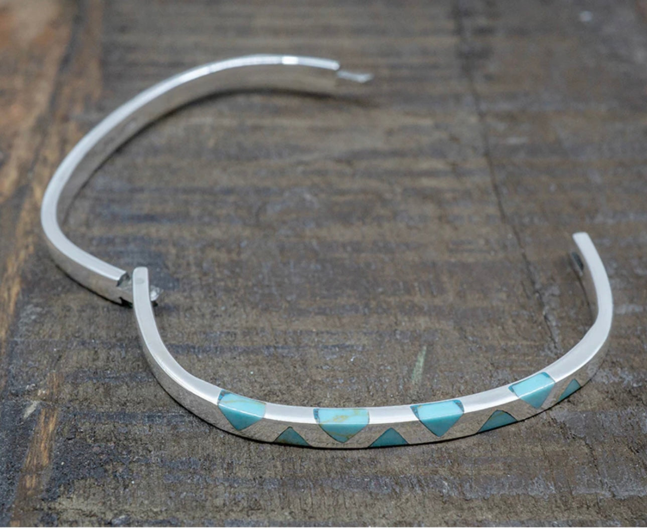 Hinged Bangle W/ Turquoise Triangles