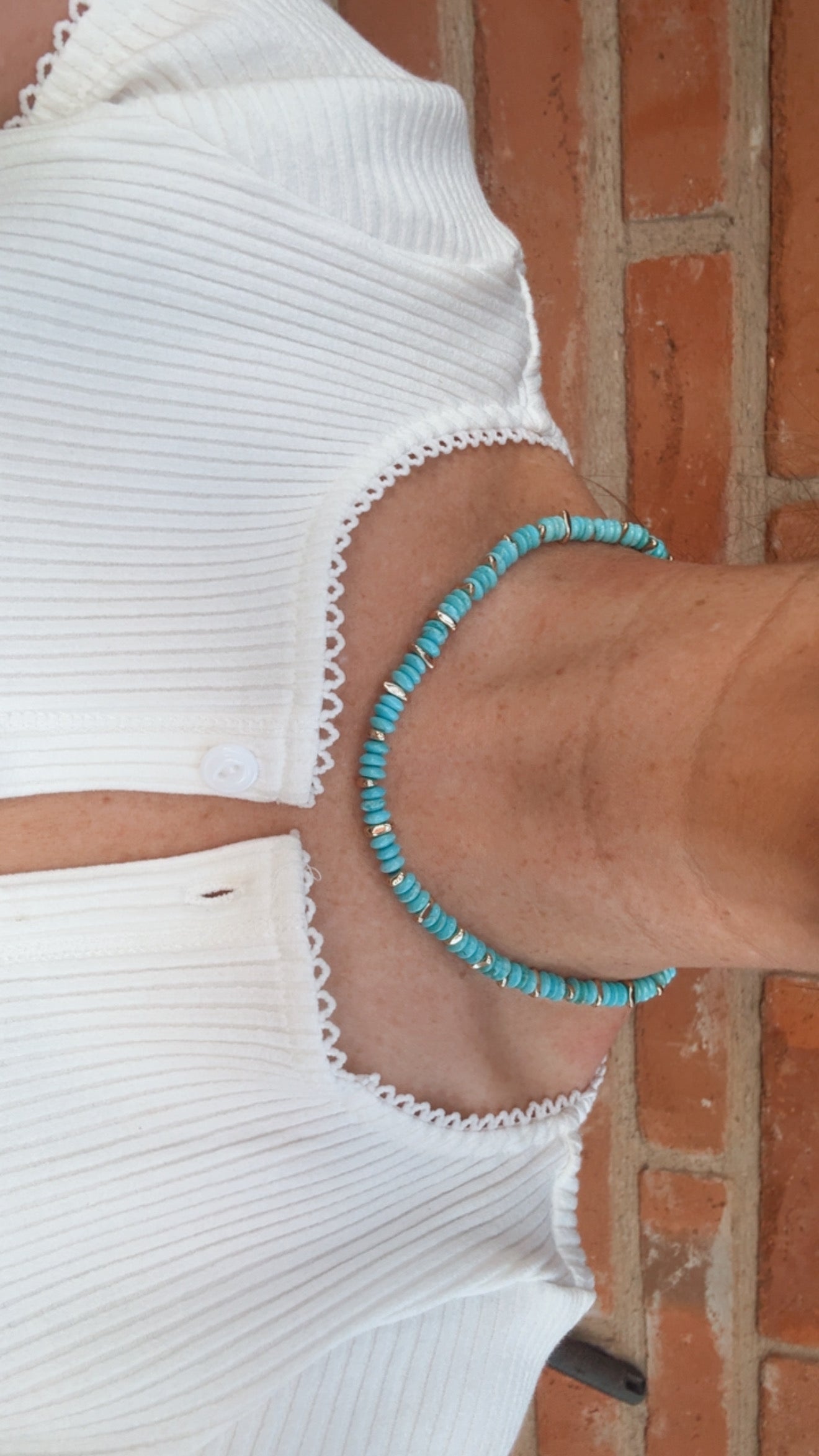 “The Golden Collection” High Desert Turquoise Beaded Gold Plated Beaded Necklace