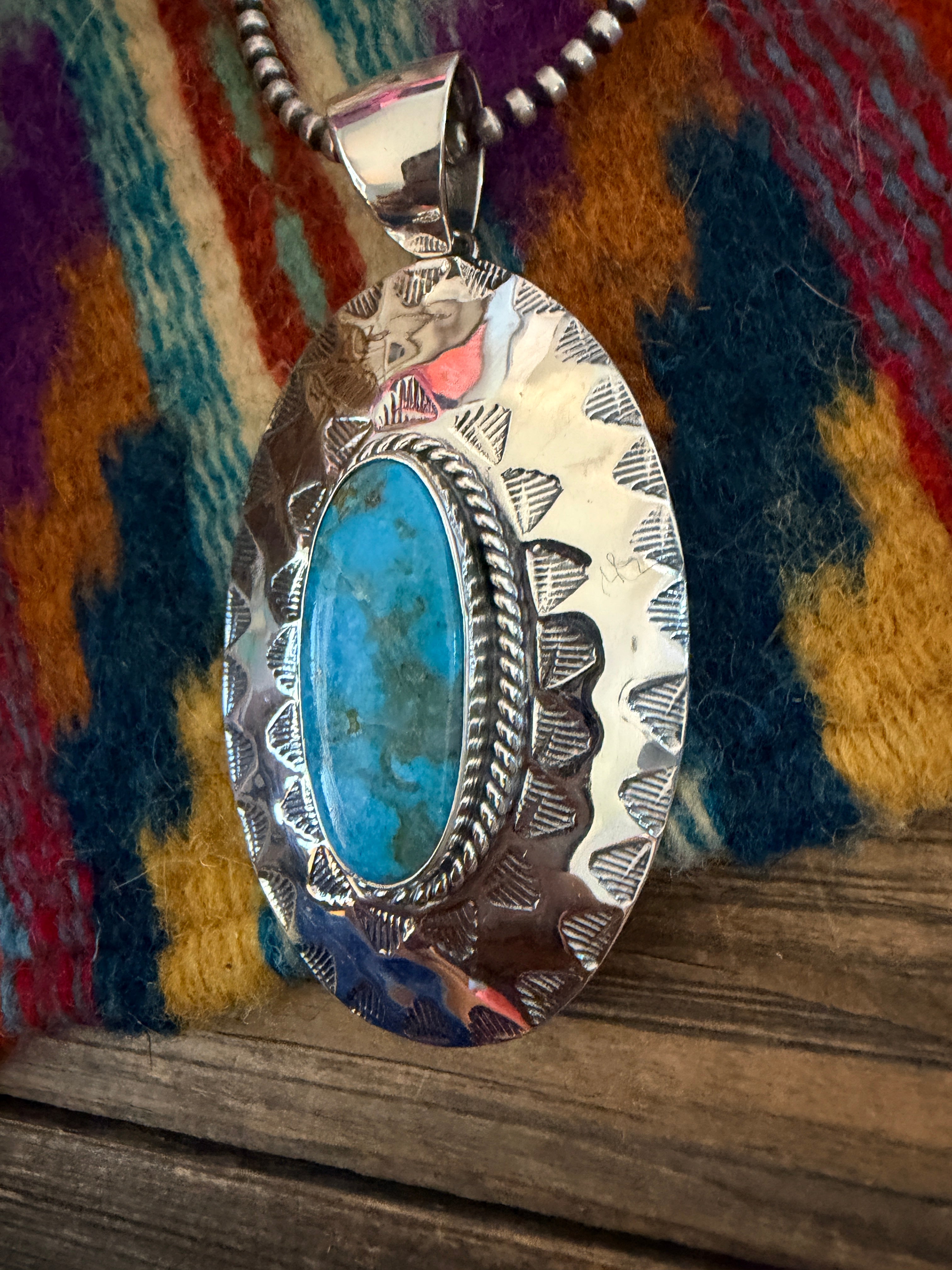 Handcrafted Turquoise and Sterling Silver Concho Pendant