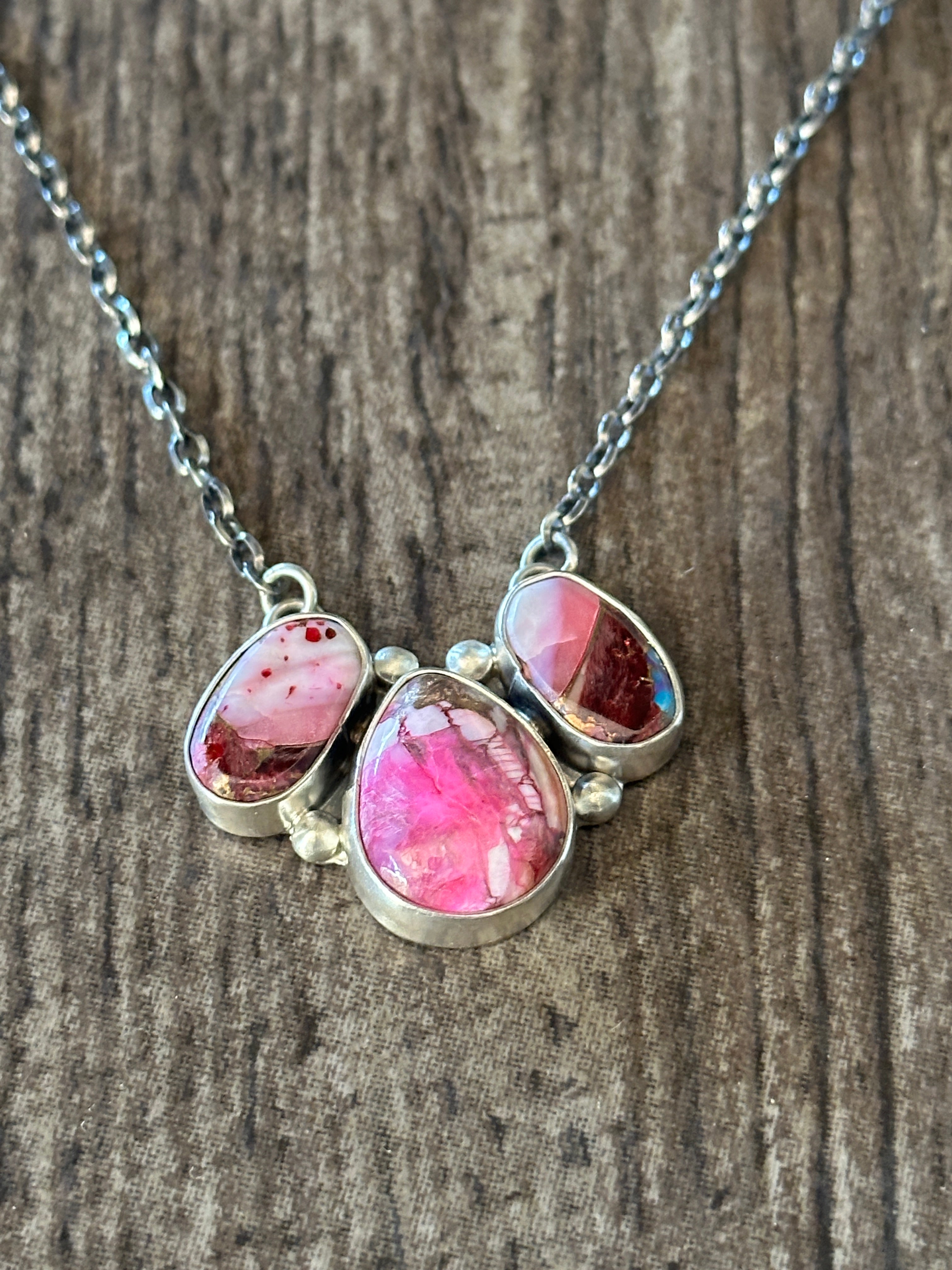 Handcrafted Sterling Silver & Pink Dream Mohave Necklace Signed