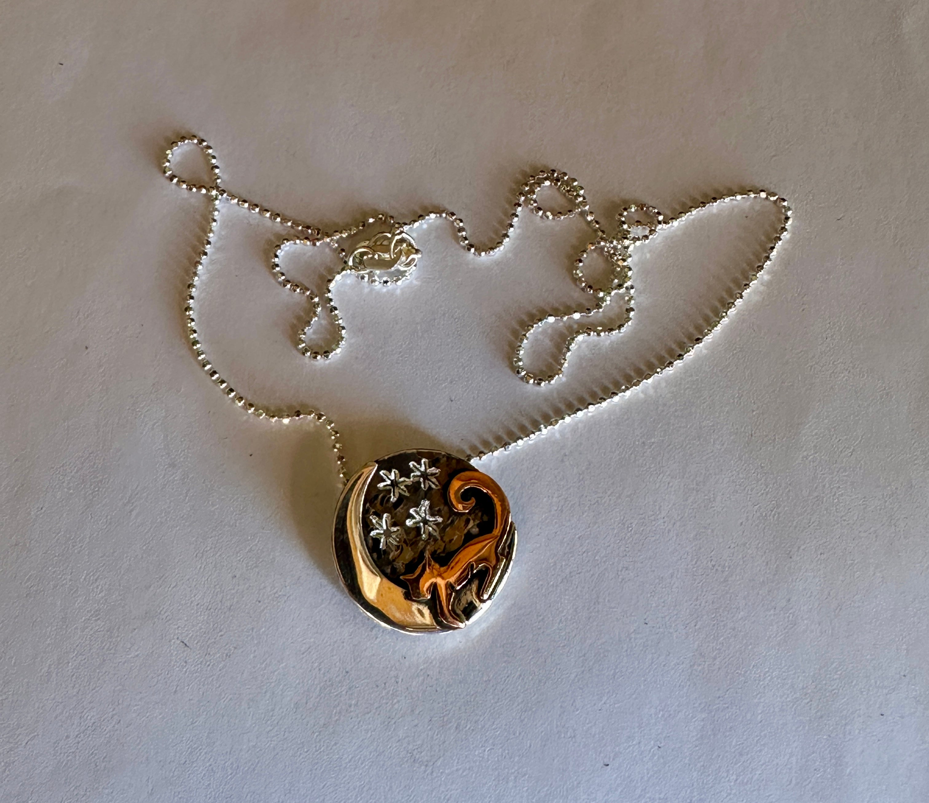 Cat on the Moon Pendant Necklace