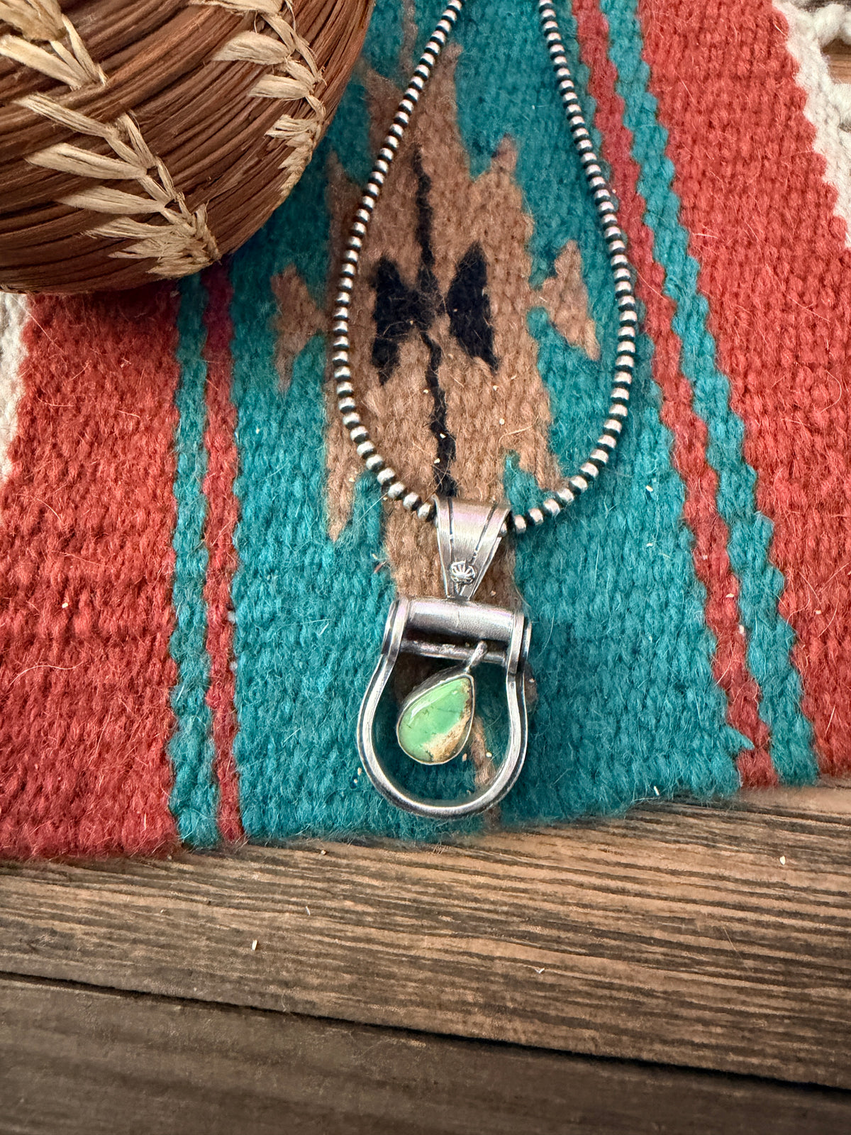 Handcrafted Sterling Silver & Turquoise Stirrup Pendant by Charles Johnson