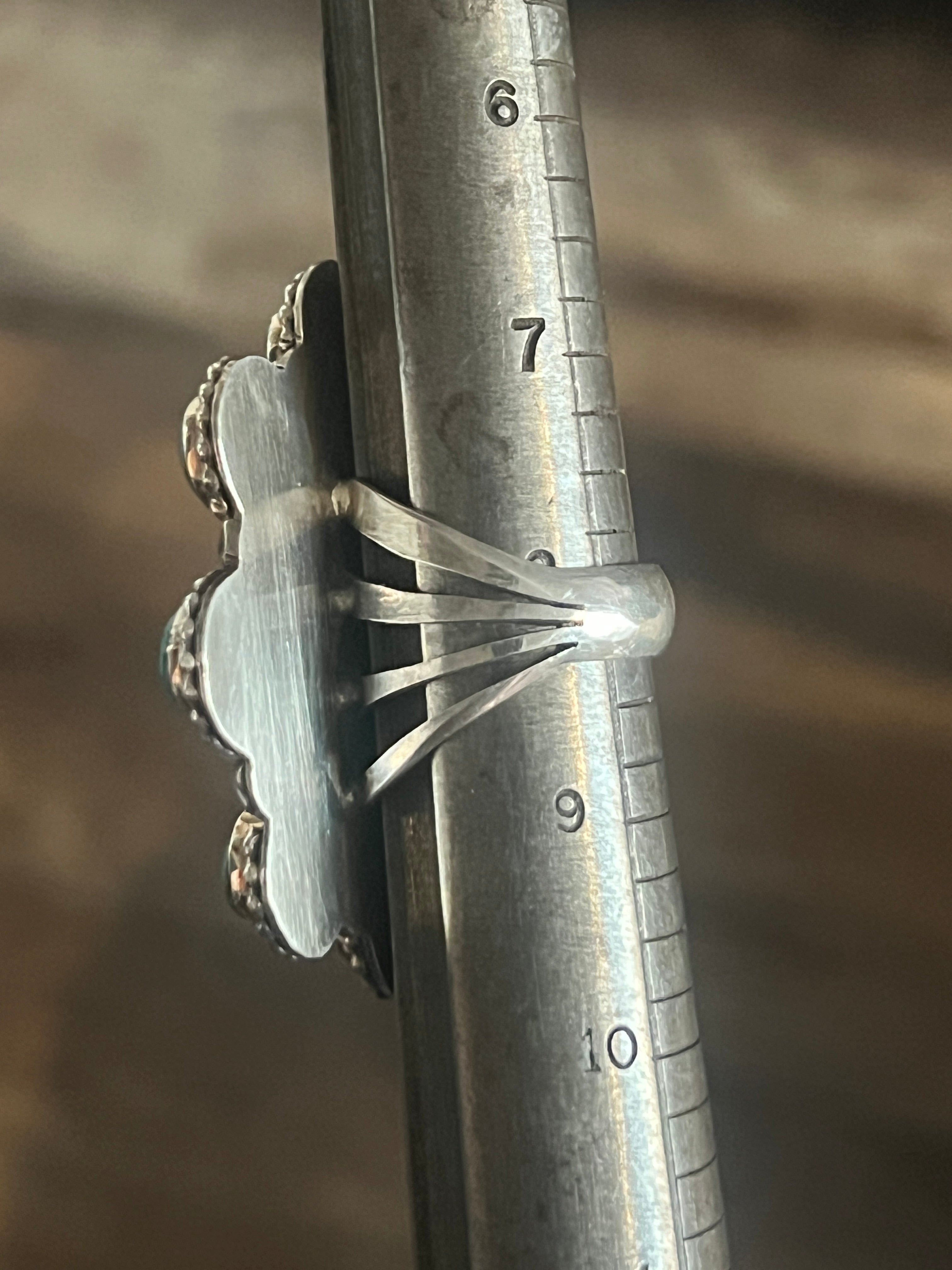 Handcrafted Sterling Silver, Barber Quarter and Hubei Turquoise Cluster Ring by Rosella Paxson, Size 8