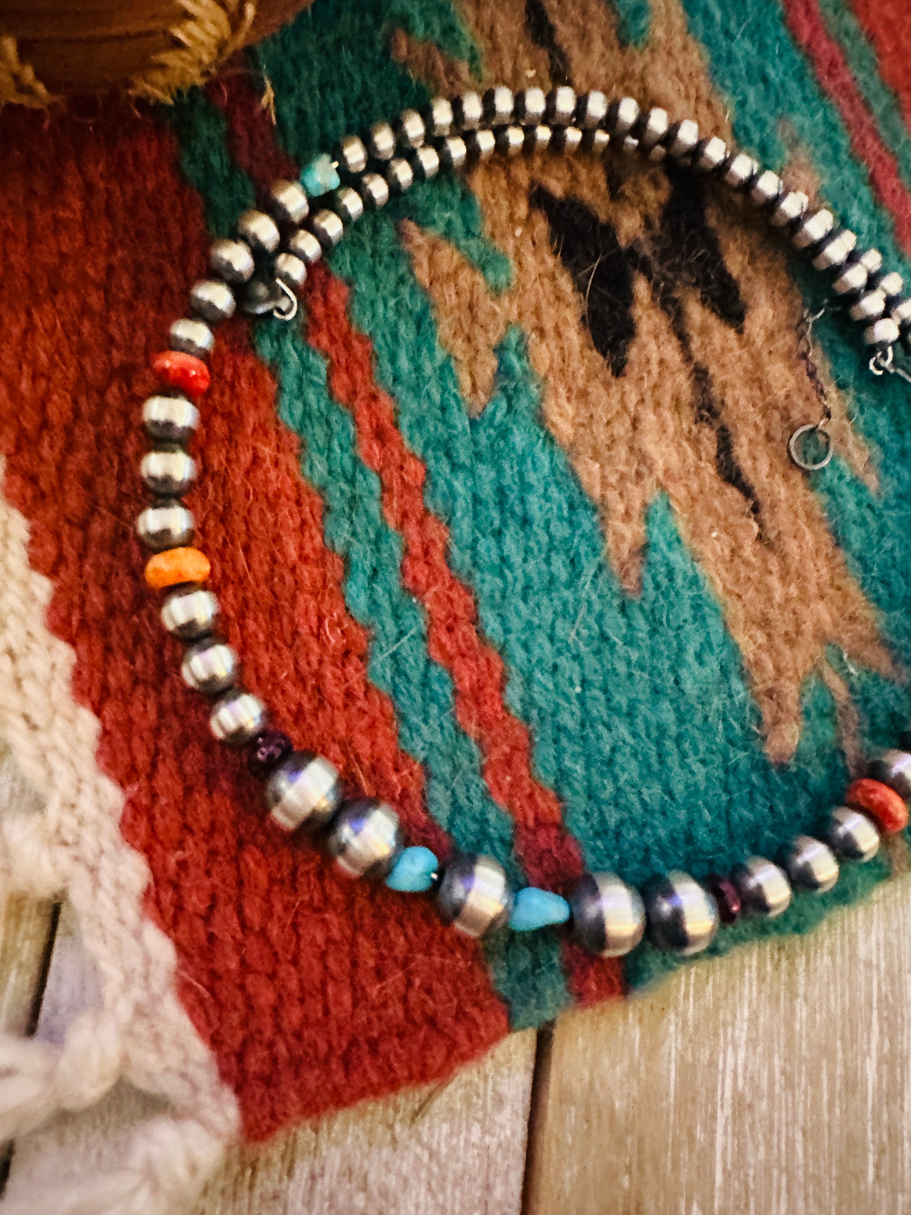 Handcrafted Turquoise, Spiny & Sterling Silver Beaded Wrap Choker Necklace