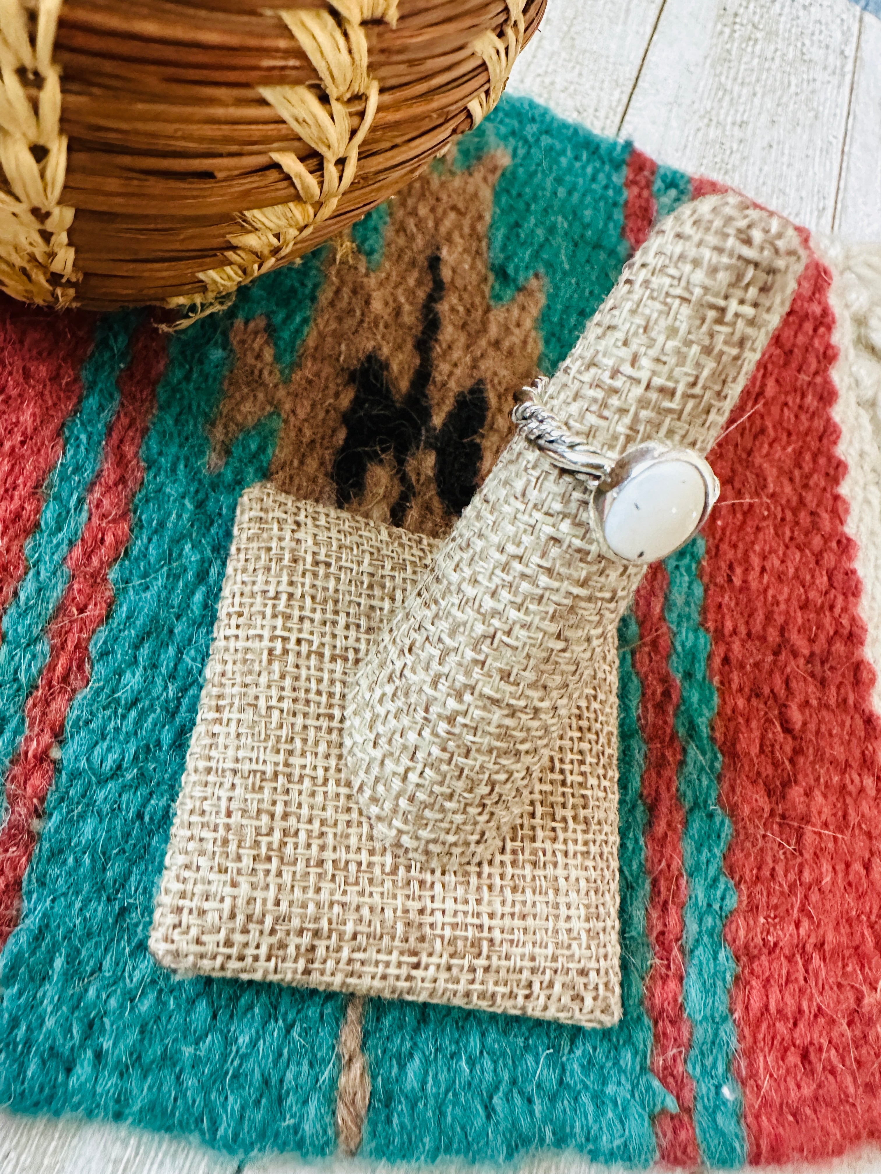 Handcrafted White Buffalo & Twisted Sterling Silver Ring Size 4.5