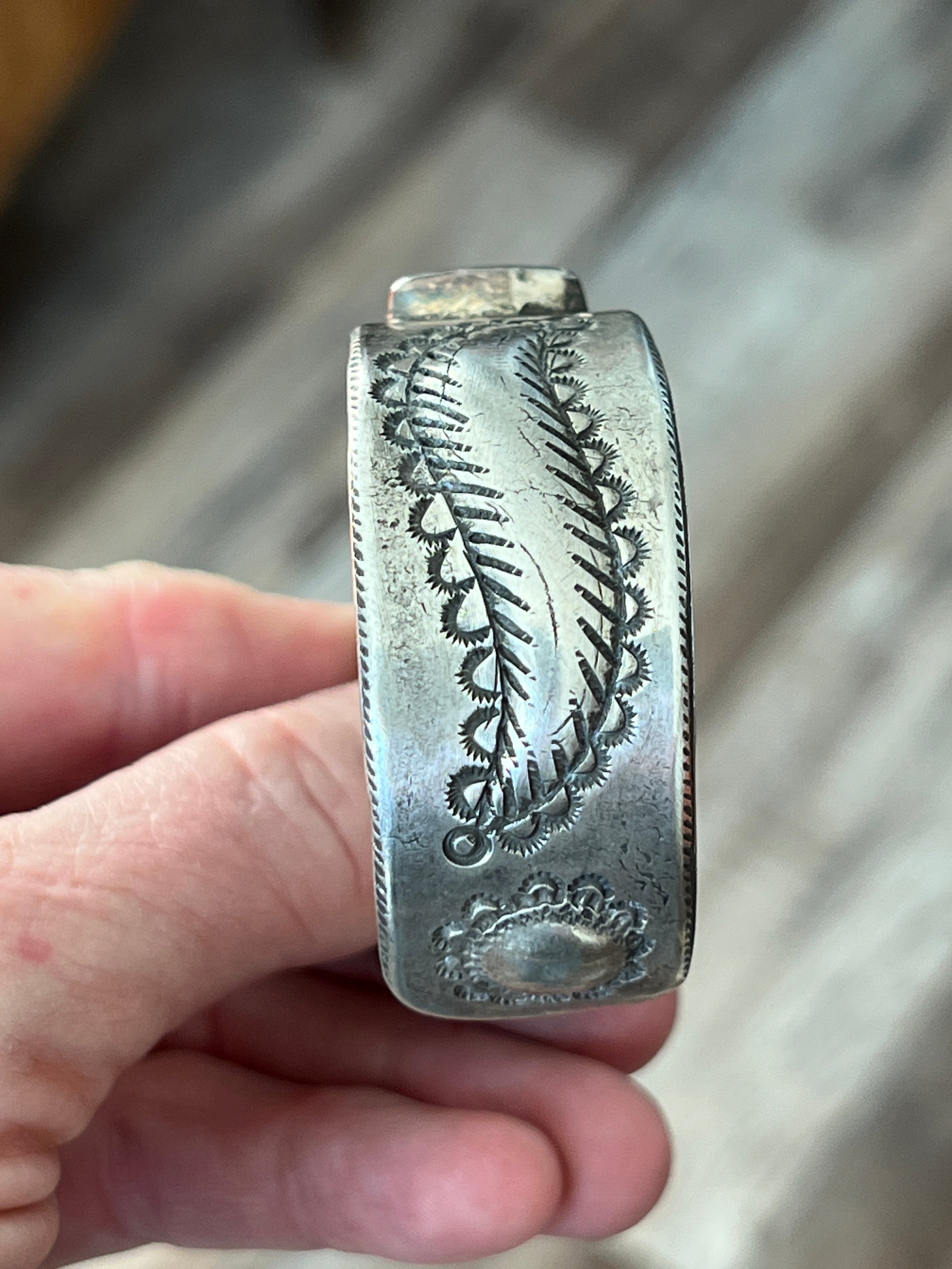 Hand Forged Old Pawn Sterling Silver & Turquoise Ingot Cuff Bracelet by Santa Fe Artist, Buffalo, The Zephyr