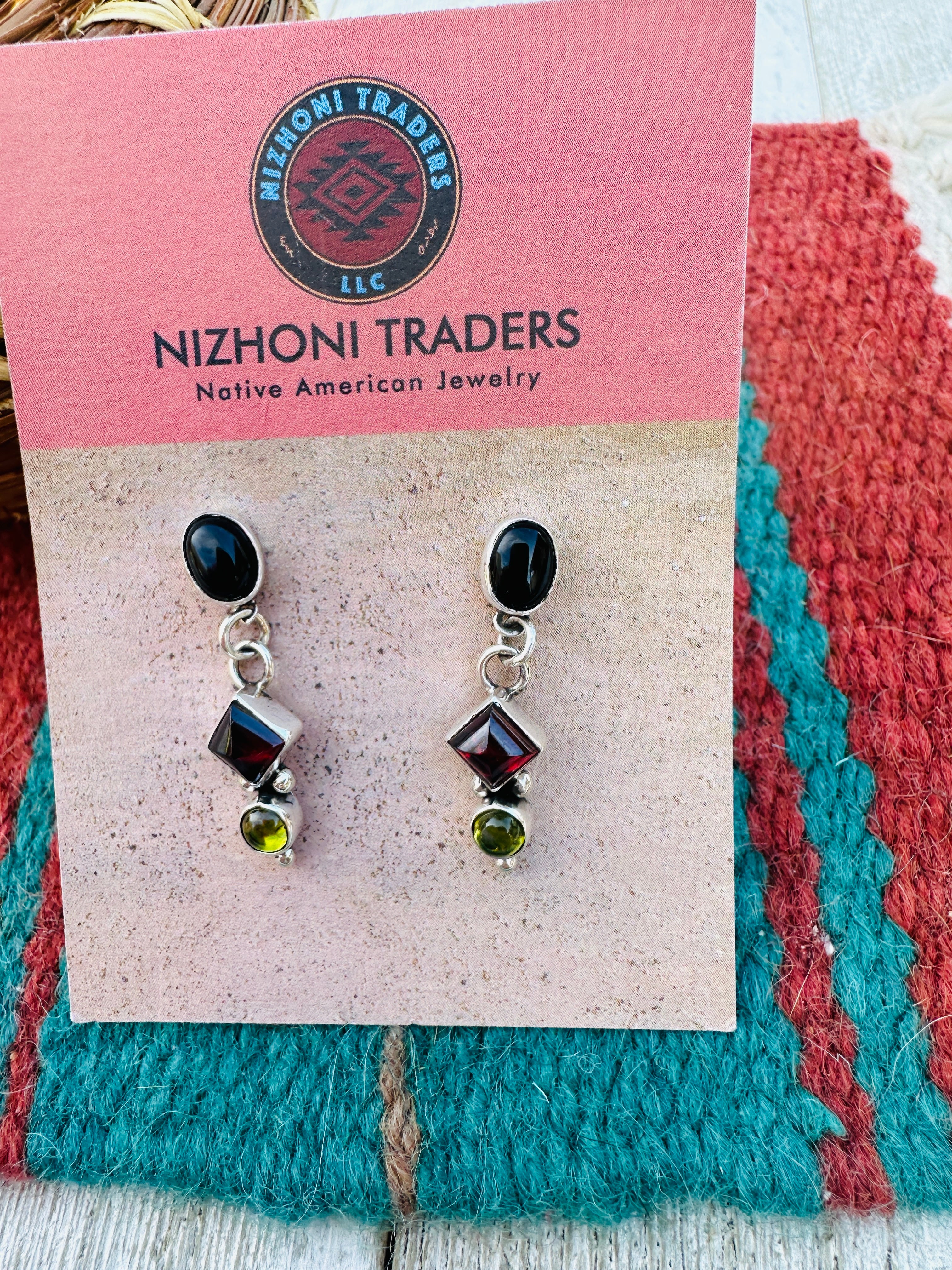 Handcrafted Sterling Silver & Multi Stone Dangle Earrings