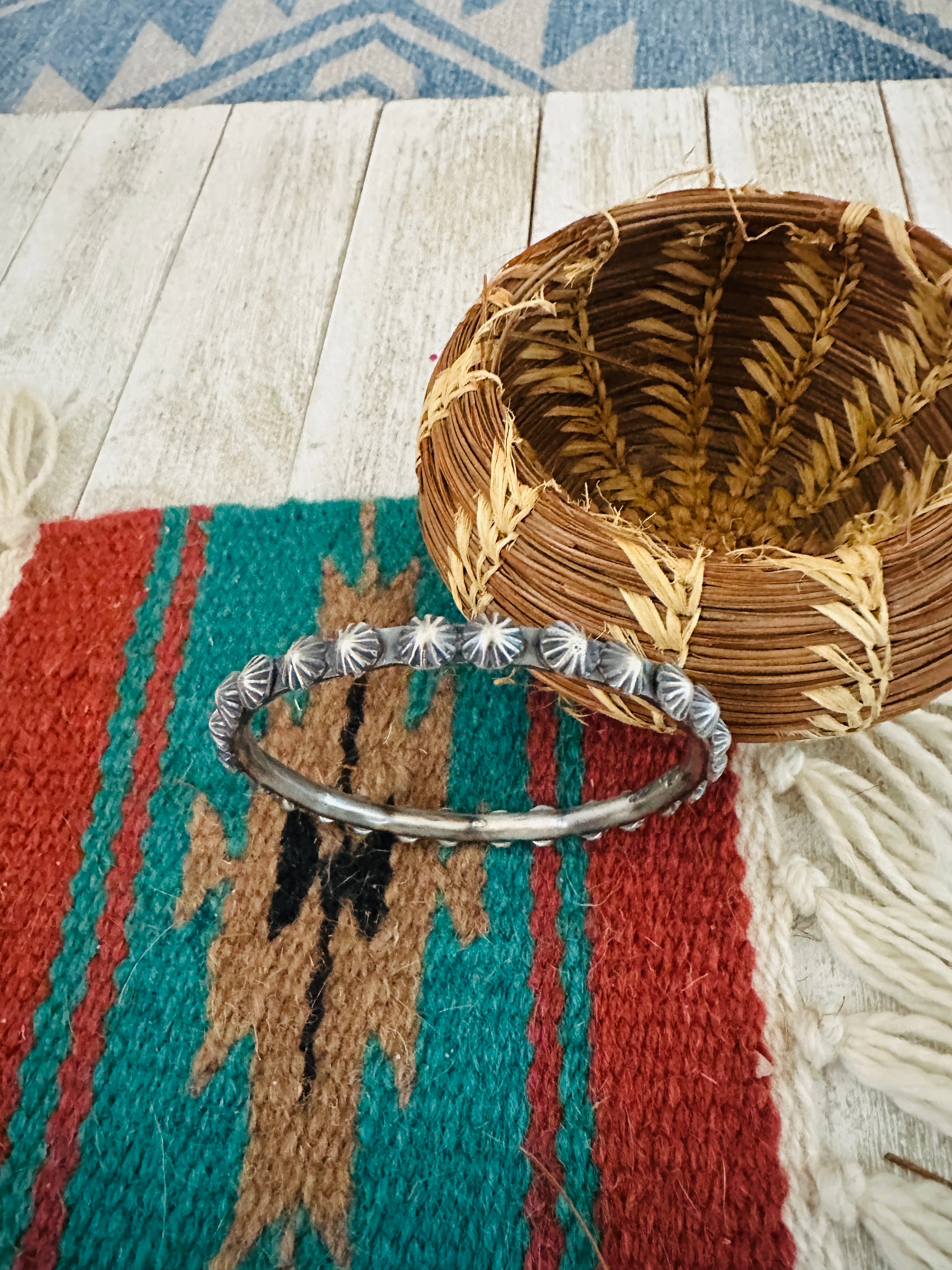 Chimney Butte Navajo Sterling Silver Studded Bangle Bracelet