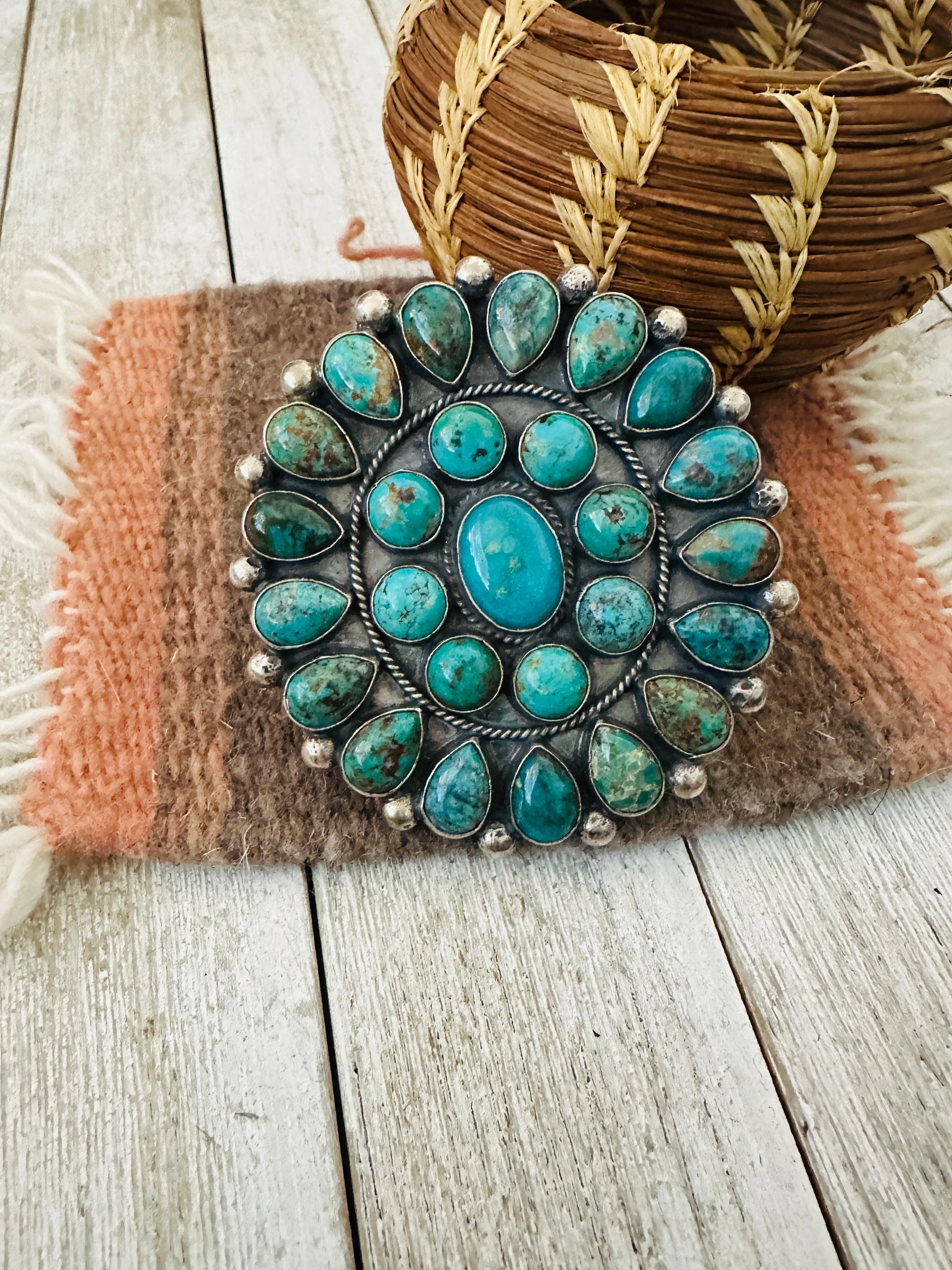 Handcrafted Turquoise & Sterling Silver Cluster Adjustable Ring