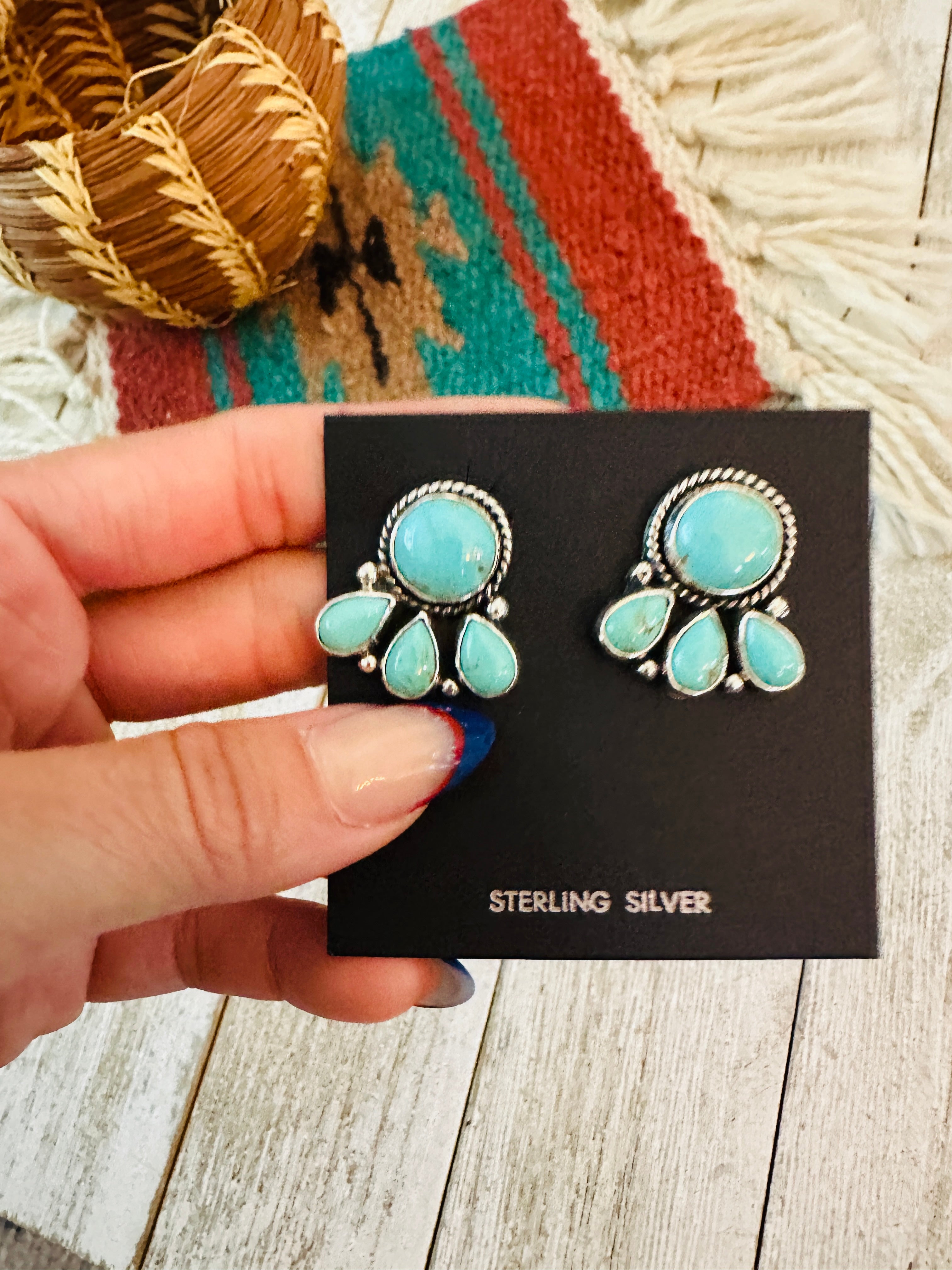 Handcrafted Sterling Silver & Turquoise Cluster Post Earrings