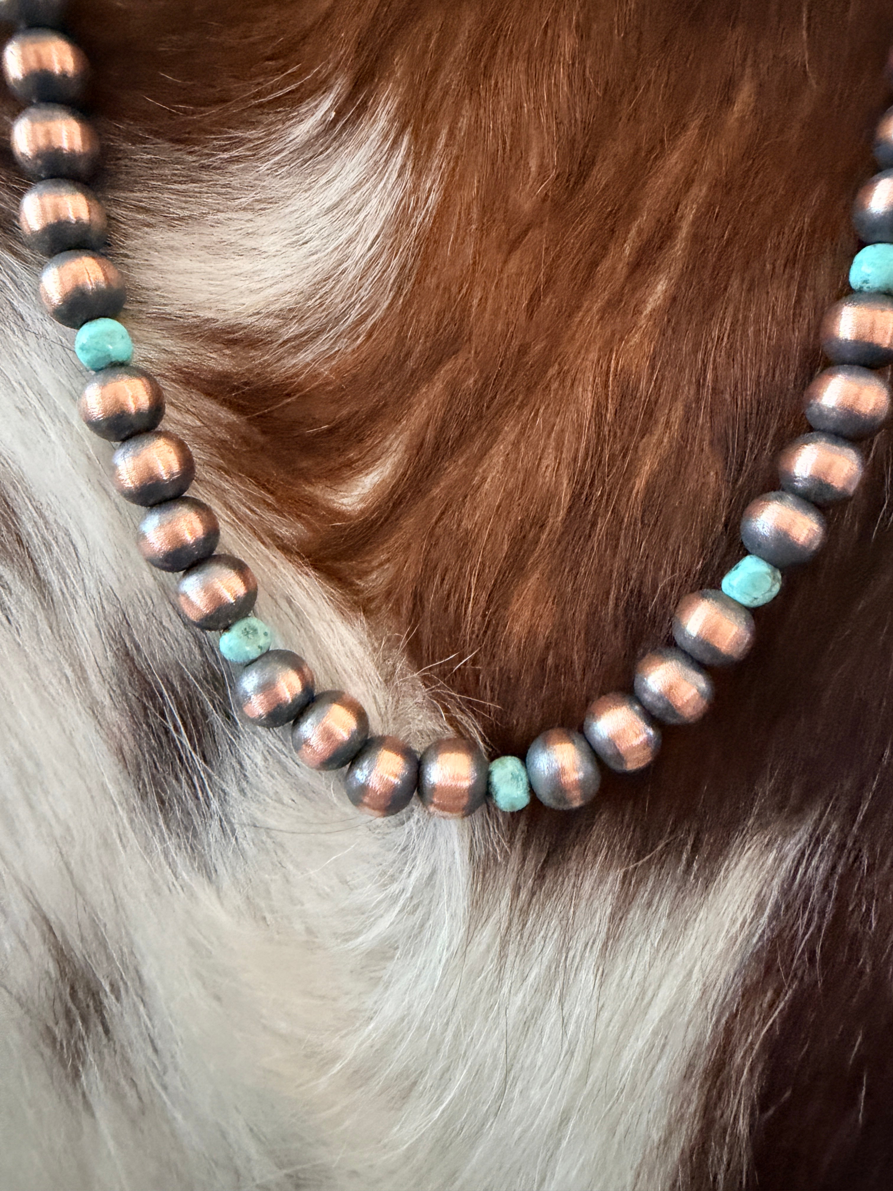 Handcrafted Turquoise & 8mm Copper Beaded Necklace