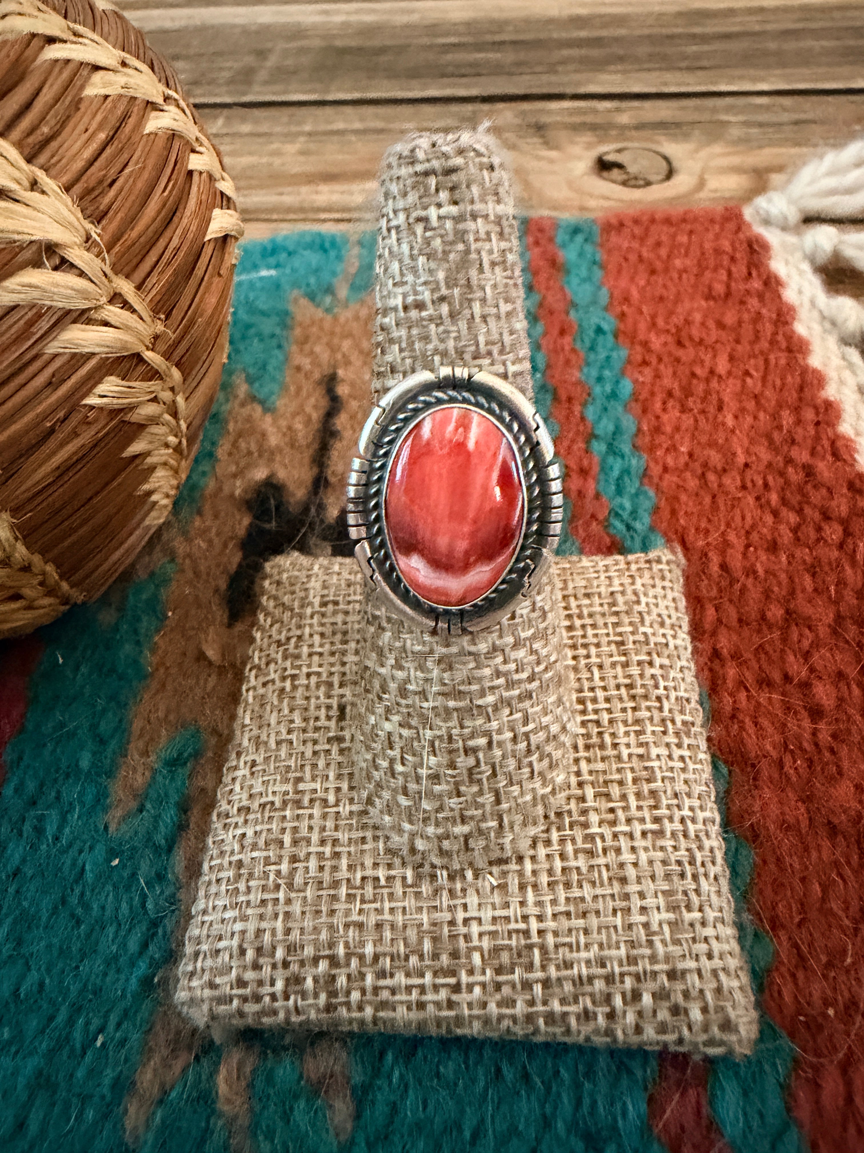 Handcrafted Red Spiny Oyster & Sterling Silver Ring Size 7.5