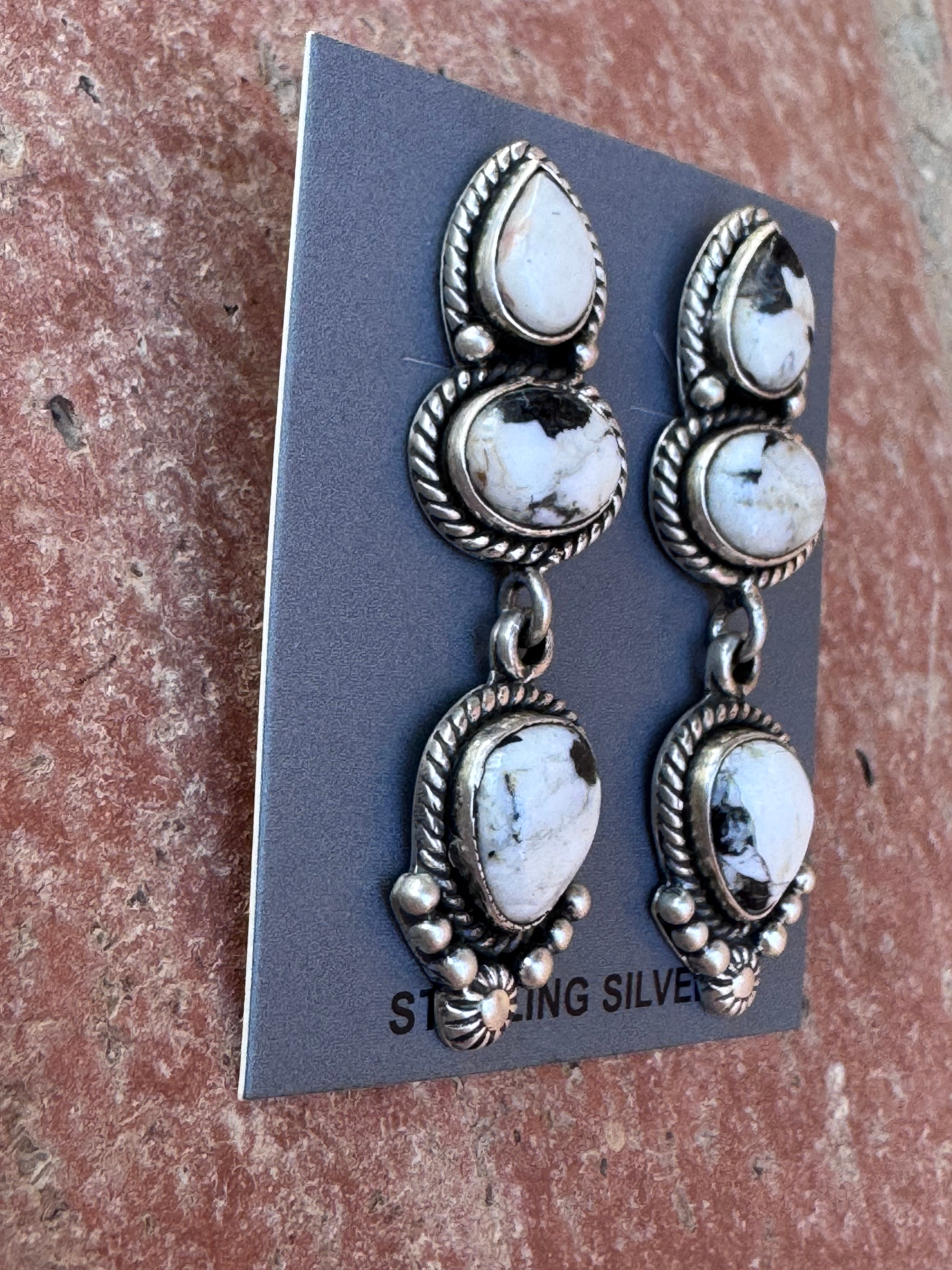 Handmade Sterling Silver and White Buffalo Star Drop Earring