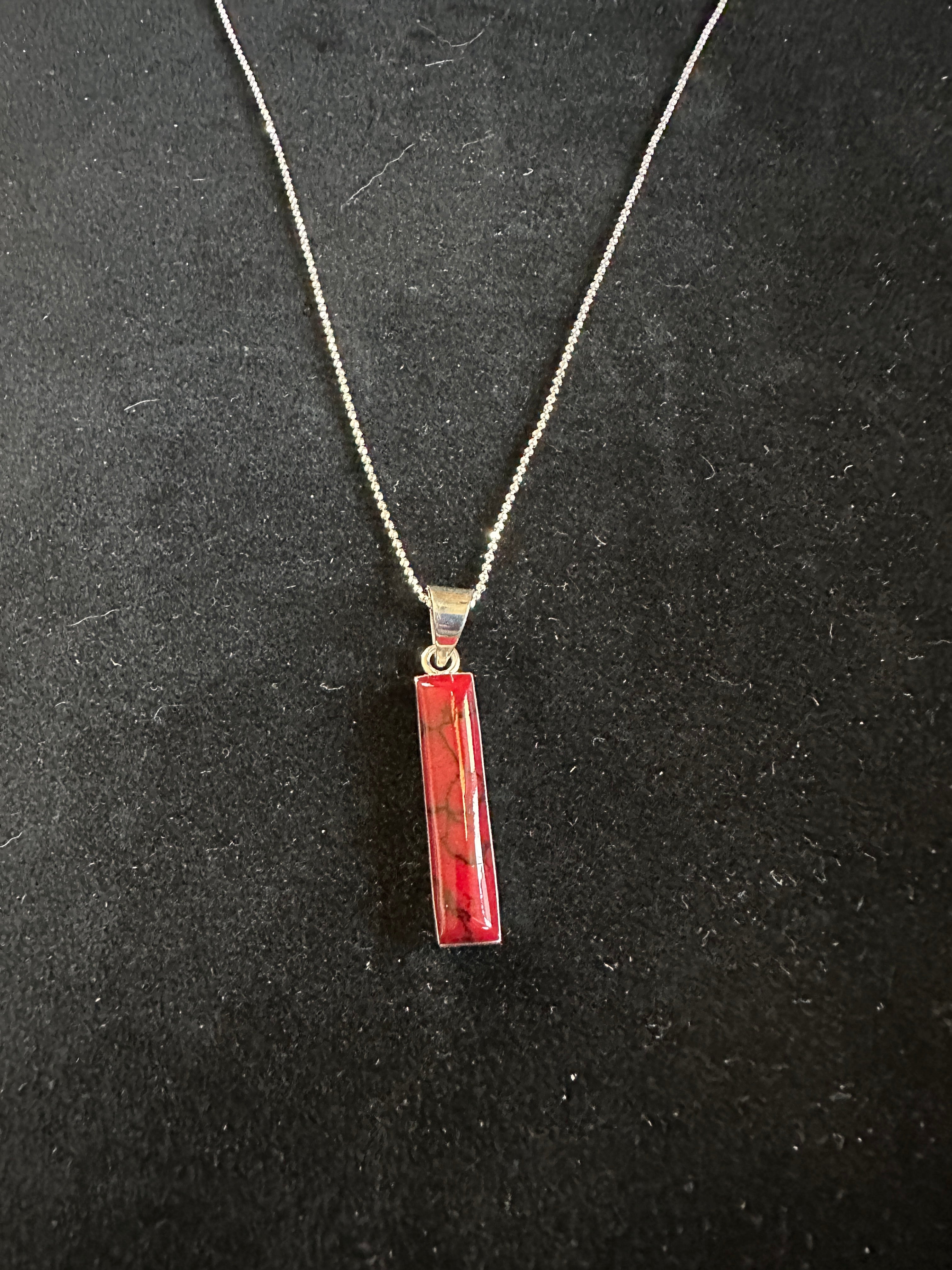 Red Jasper Column Pendant Sterling Silver Necklace